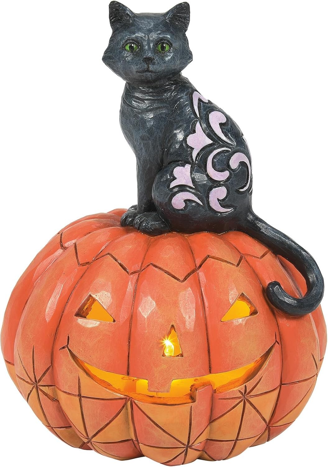 Jim Shore Heartwood Creek Halloween Black Cat Sitting on Pumpkin Lit Figurine Jim Shore Heartwood Creek Halloween Black Cat Sitting on Pumpkin Lit Figurine