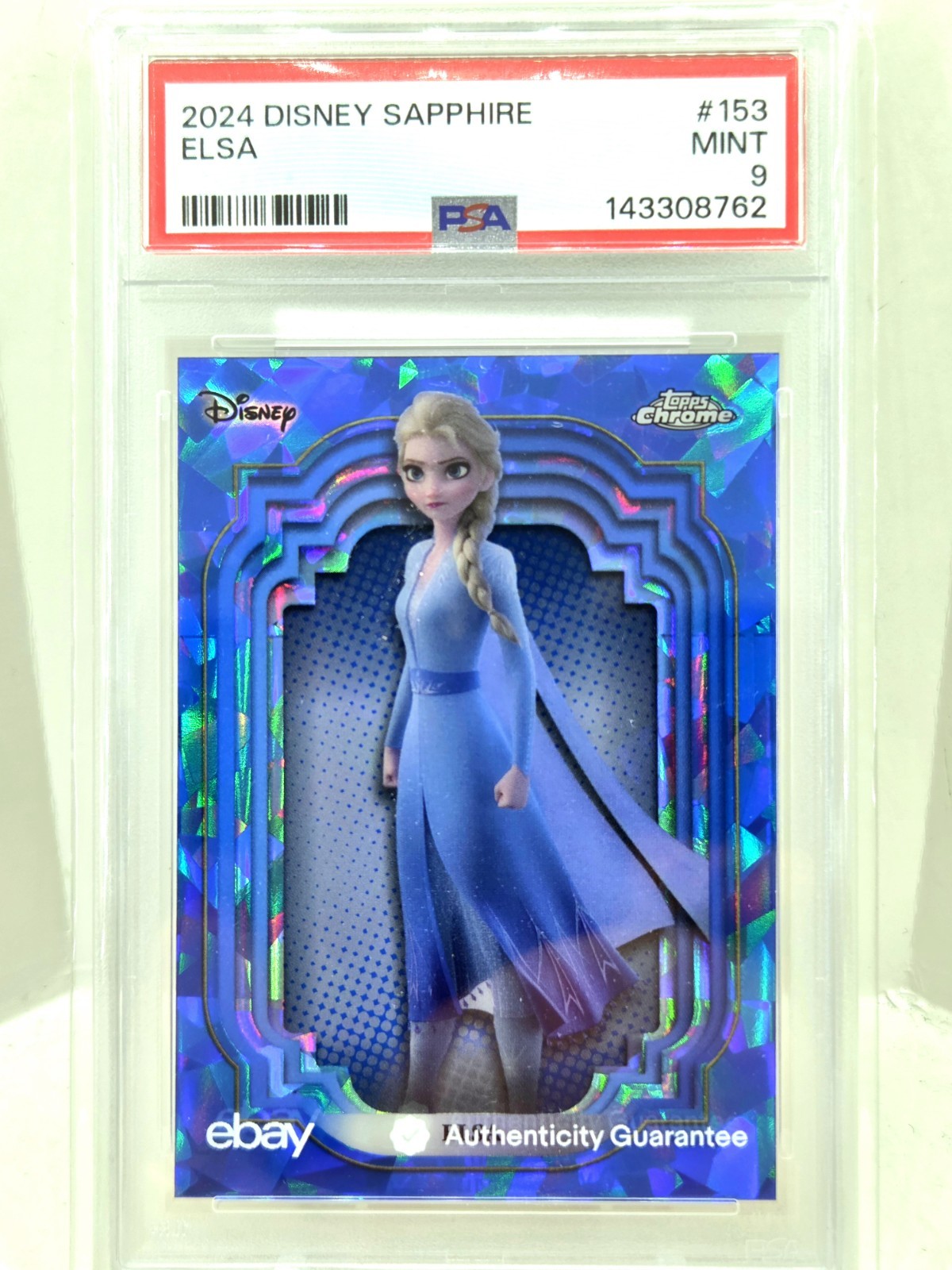 2024 Topps Chrome Disney Elsa Sapphire Blue Refractor SP Frozen COLOR MATCH PSA9