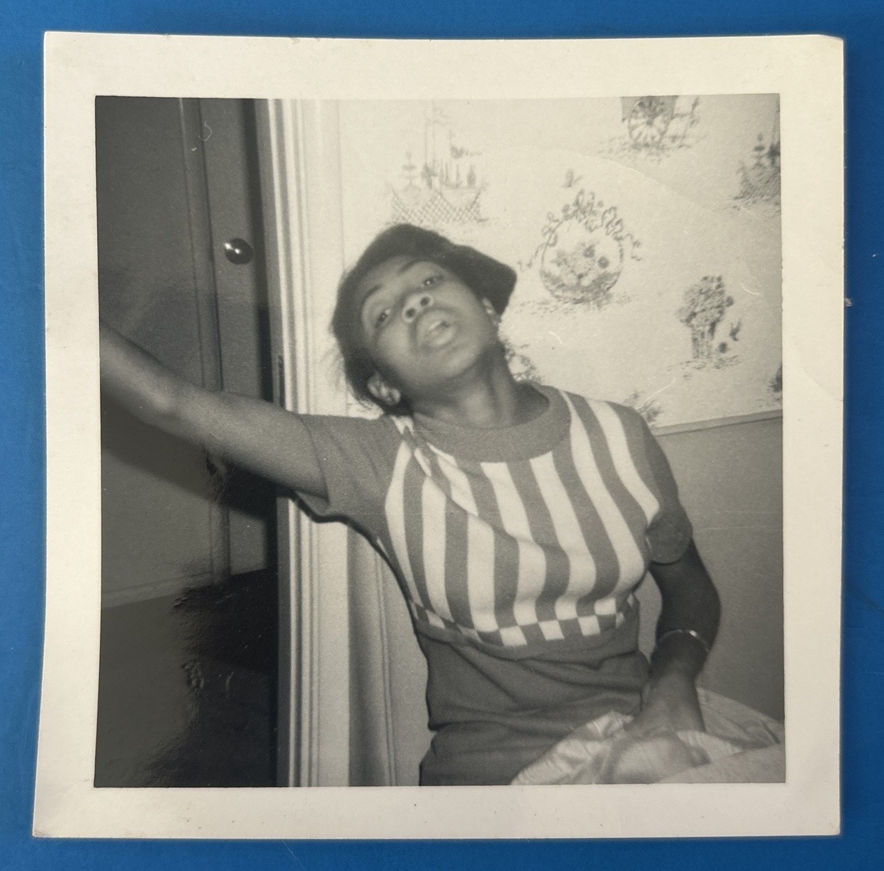1960s African American Young Woman Striped Shirt B&W Photo Black Americana 1960s African American Young Woman Striped Shirt B&W Photo Black Americana