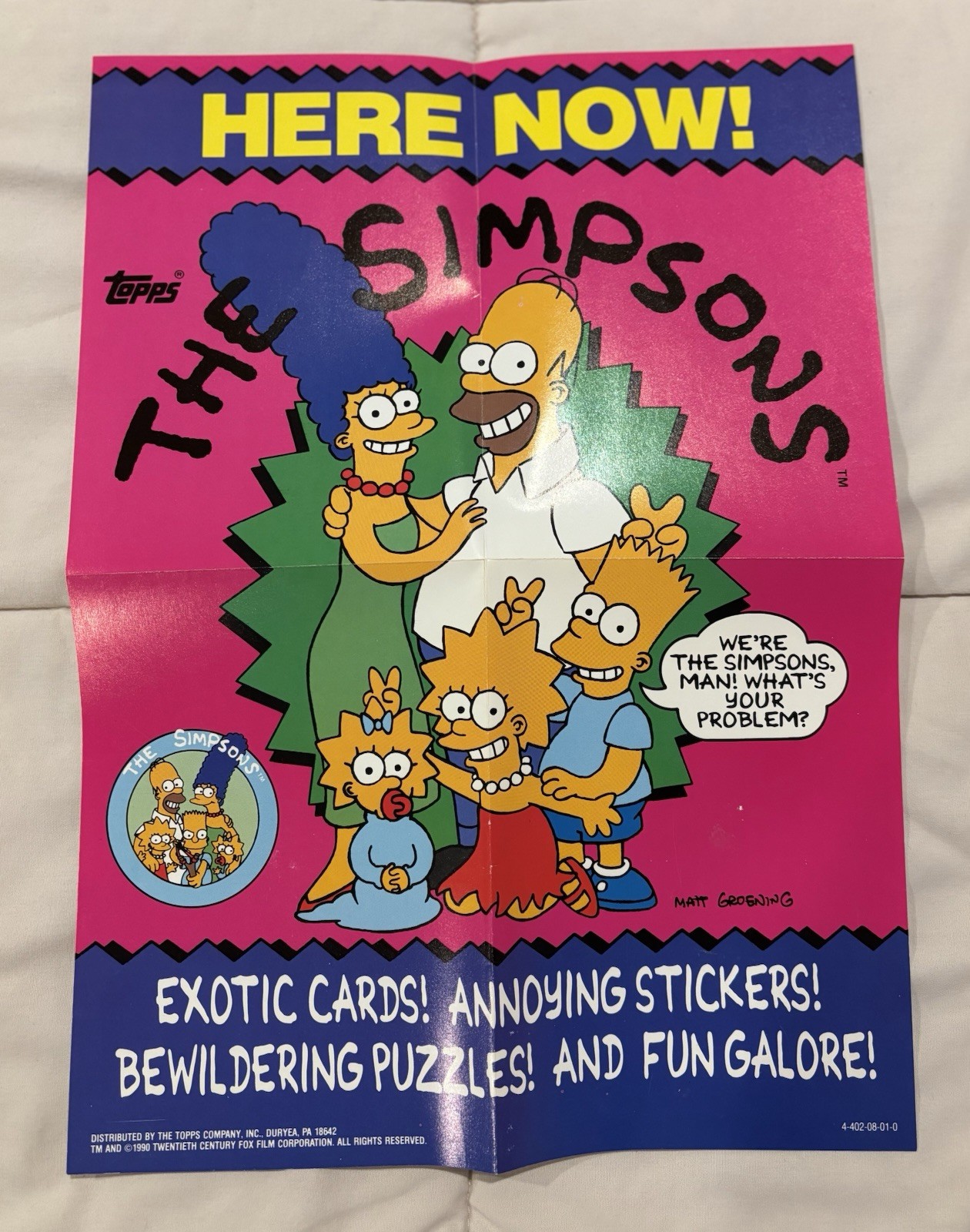 1990 Topps THE SIMPSONS Retail Wax Pack Display Box Top POSTER 1990 Topps THE SIMPSONS Retail Wax Pack Display Box Top POSTER