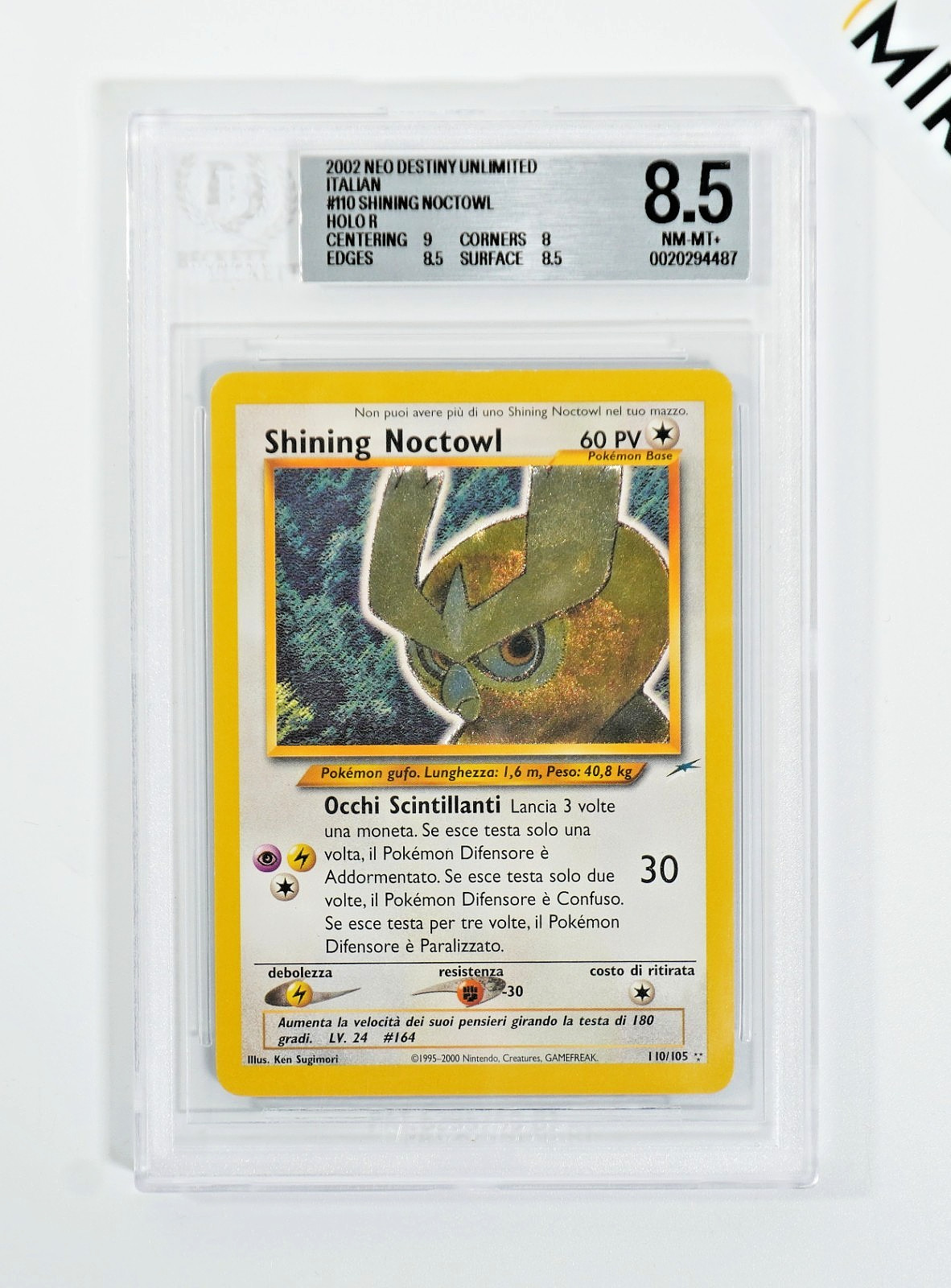 Pokemon BGS 8.5 Shining Noctowl #110 Holo Neo Destiny Unlimited 2002 Italian Pokemon BGS 8.5 Shining Noctowl #110 Holo Neo Destiny Unlimited 2002 Italian