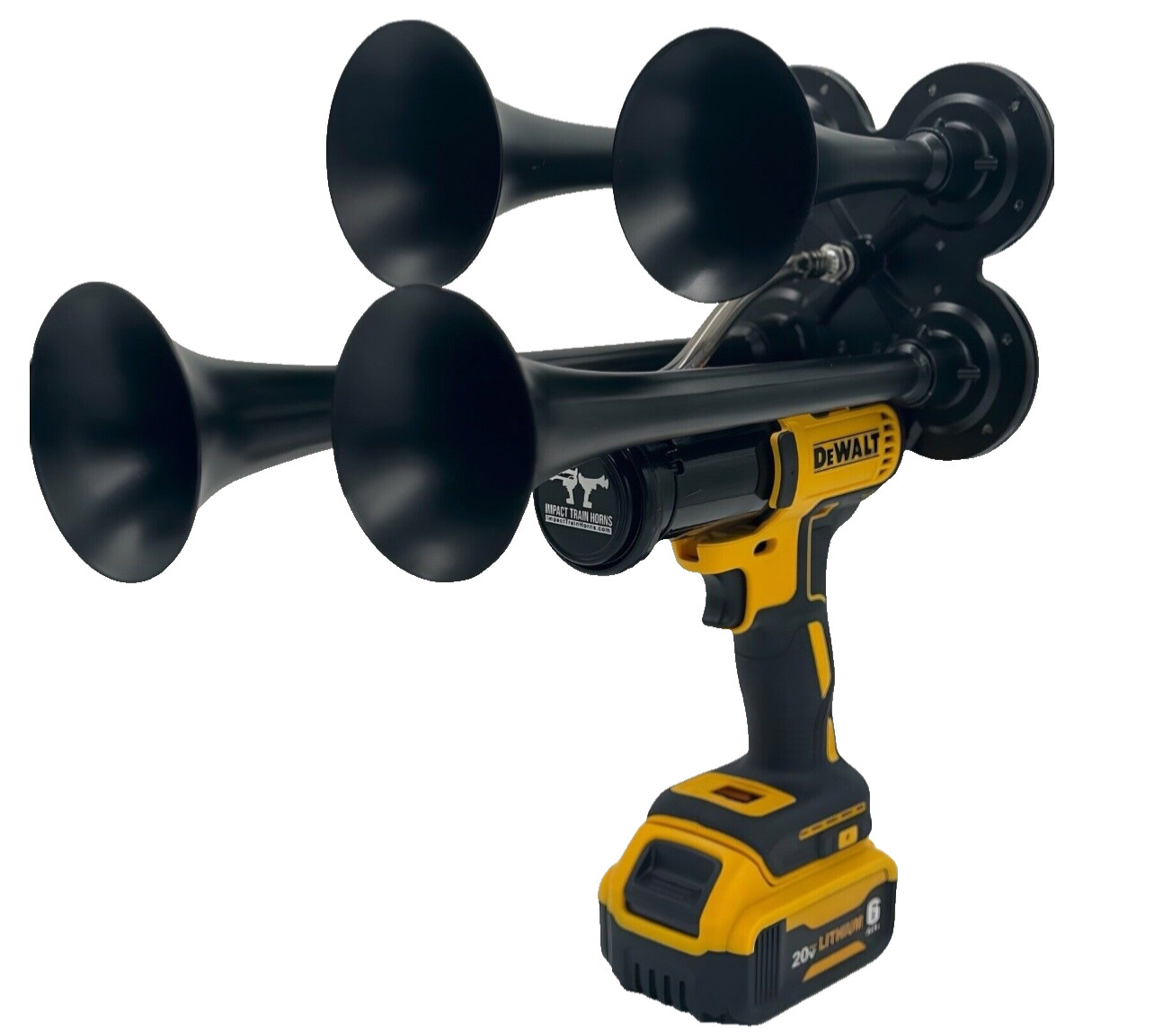 GatorBlast™ For DeWalt Battery Quad Air Horn -Train Impact Boss 4 Trumpet Metal GatorBlast™ For DeWalt Battery Quad Air Horn -Train Impact Boss 4 Trumpet Metal