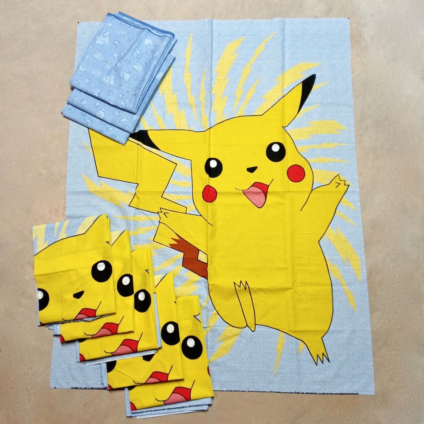 Vintage 90s Nintendo Pokemon Pikachu Raw Fabric Lot Wall Art Pillow Blanket