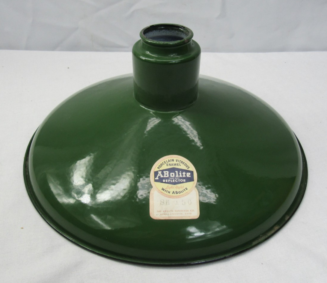 Vintage 14” Abolite Green Porcelain Enamel Industrial Ceiling Light Shade Only