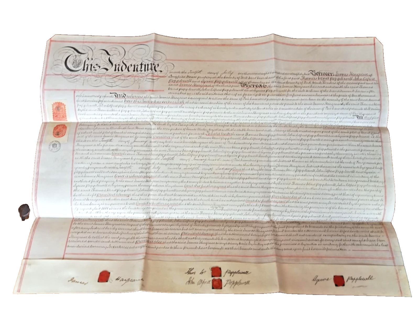 1882 Victorian Vellum Indenture: Hargrave & Popplewell Bramley Yorkshire 1882 Victorian Vellum Indenture: Hargrave & Popplewell Bramley Yorkshire