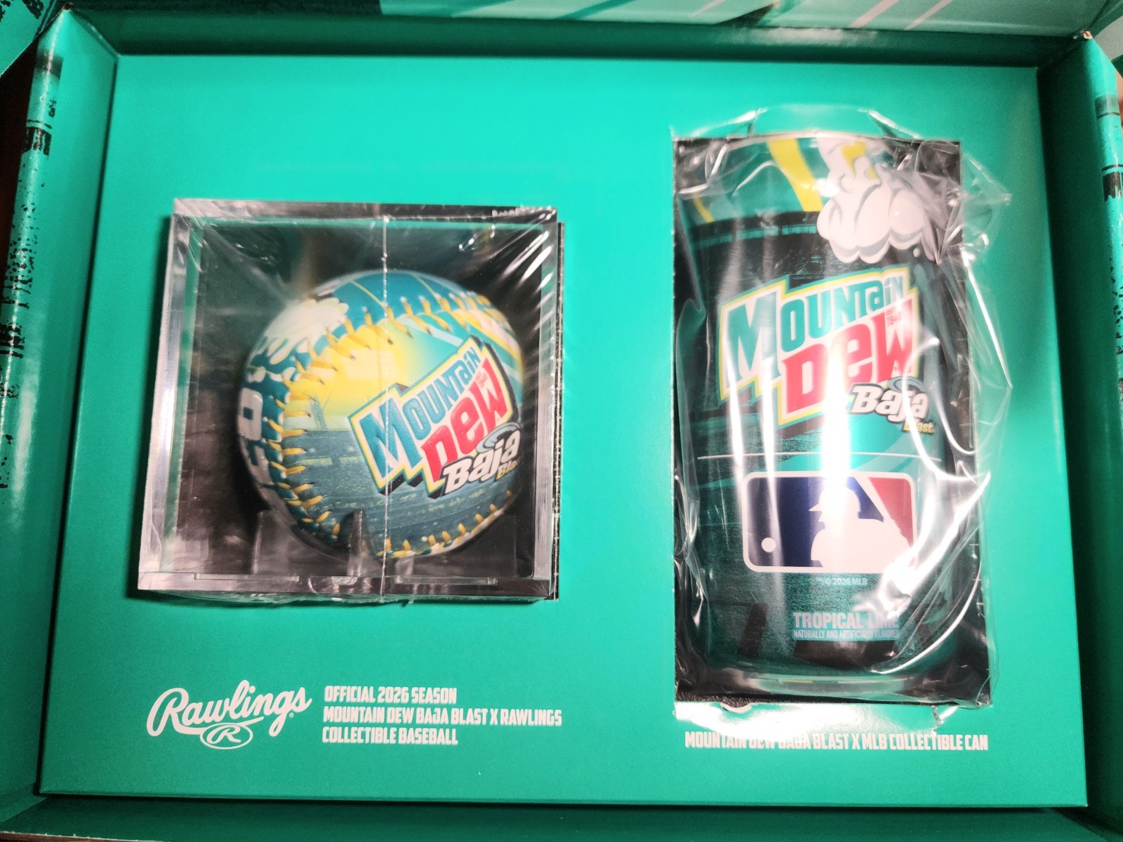 Mountain Dew Baja Blast MLB Collectible Rawlings Ball & Limited Edition 12oz Can Mountain Dew Baja Blast MLB Collectible Rawlings Ball & Limited Edition 12oz Can