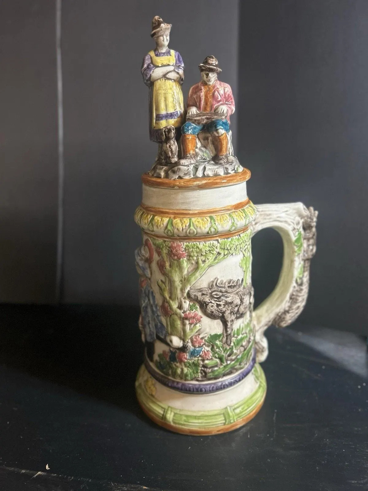 Vintage 1974 Hand-Painted Ceramic Beer Stein, Folk Art Tankard Vintage 1974 Hand-Painted Ceramic Beer Stein, Folk Art Tankard