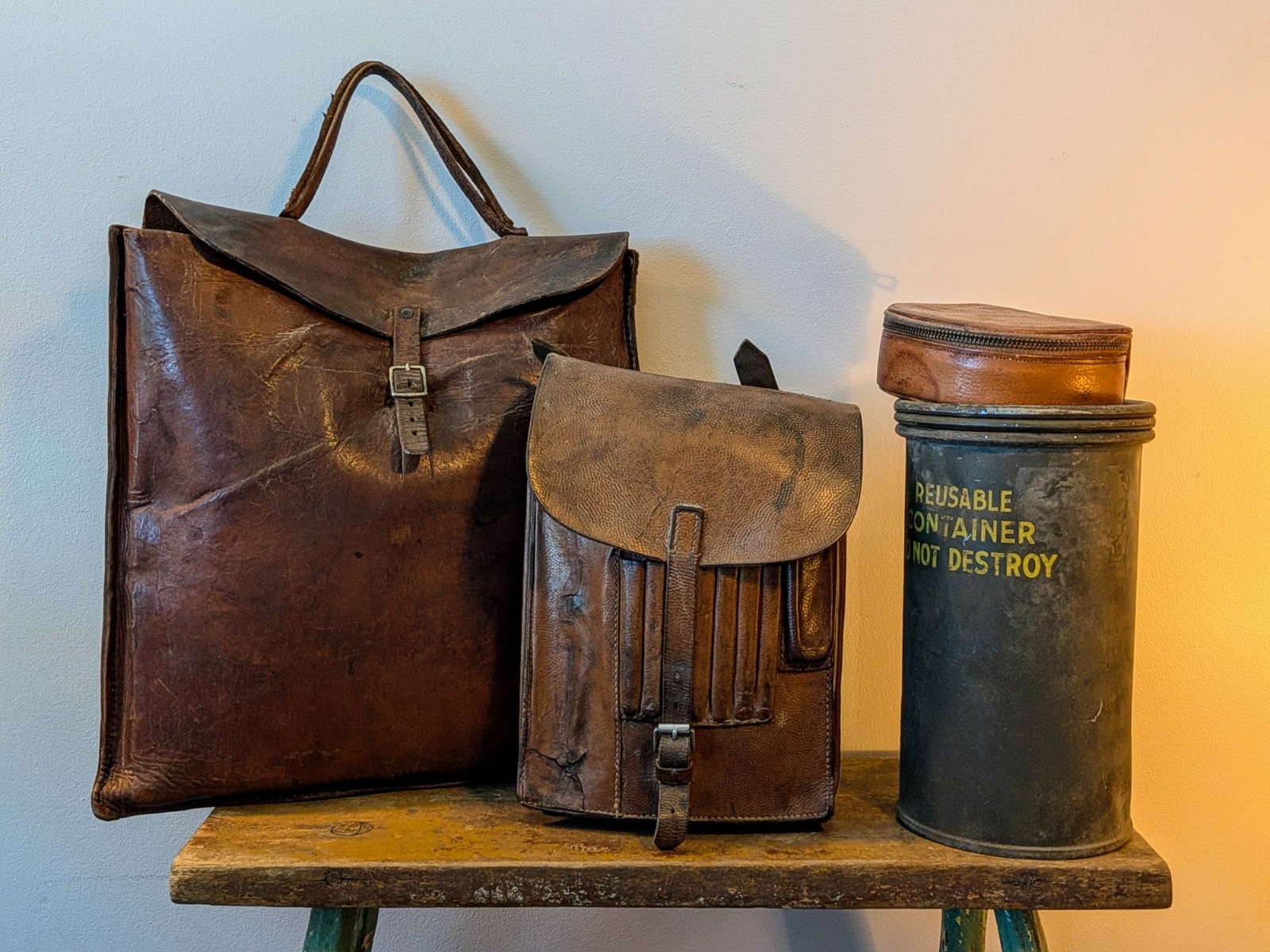 RARE WWII Vintage German M35 Leather Map Case & Leather Pilot Nav Satchel RARE WWII Vintage German M35 Leather Map Case & Leather Pilot Nav Satchel