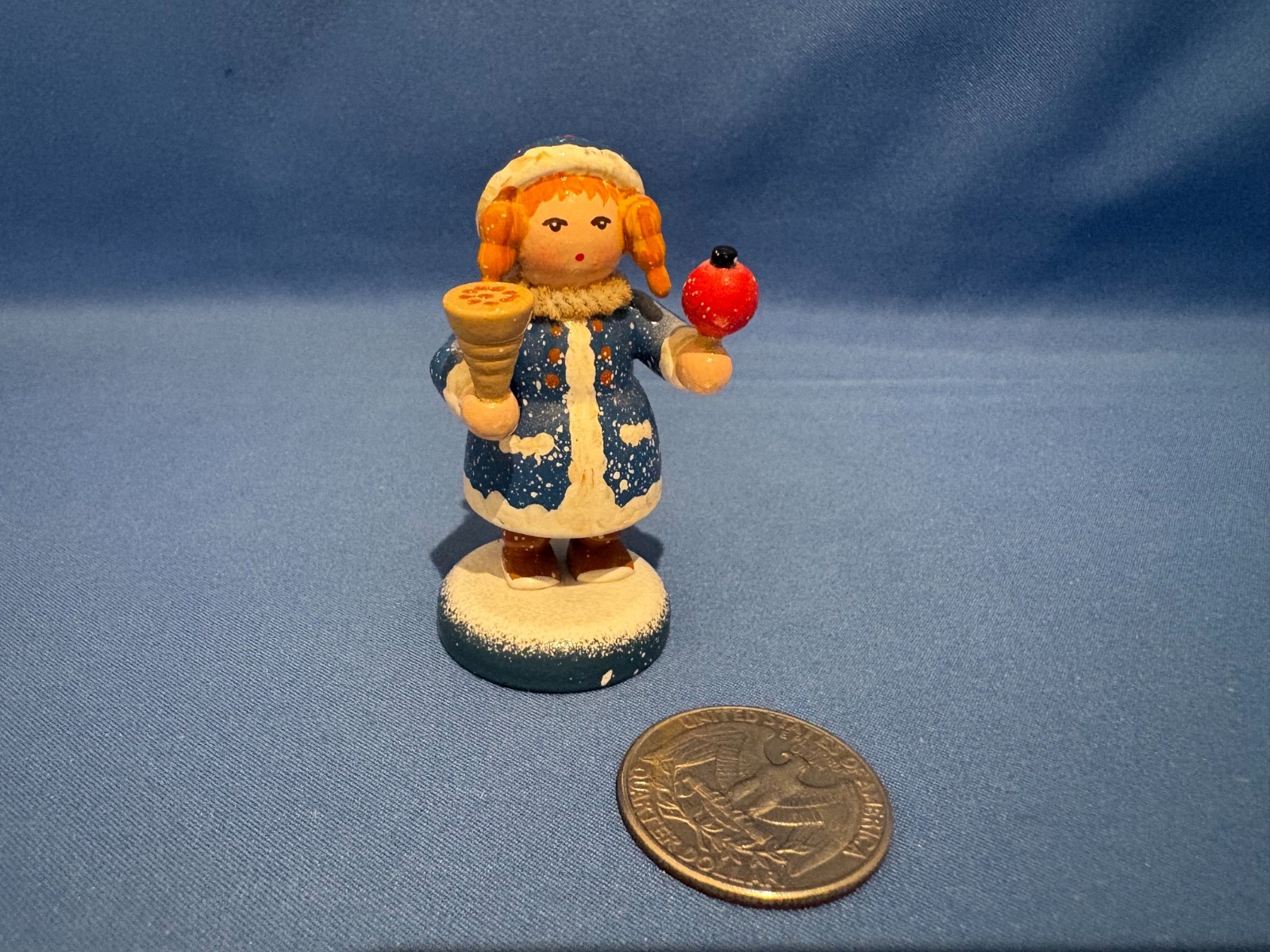 KATHE WOHLFAHRT Wooden Christmas Figurine Girl with Sweets Germany Winter Child