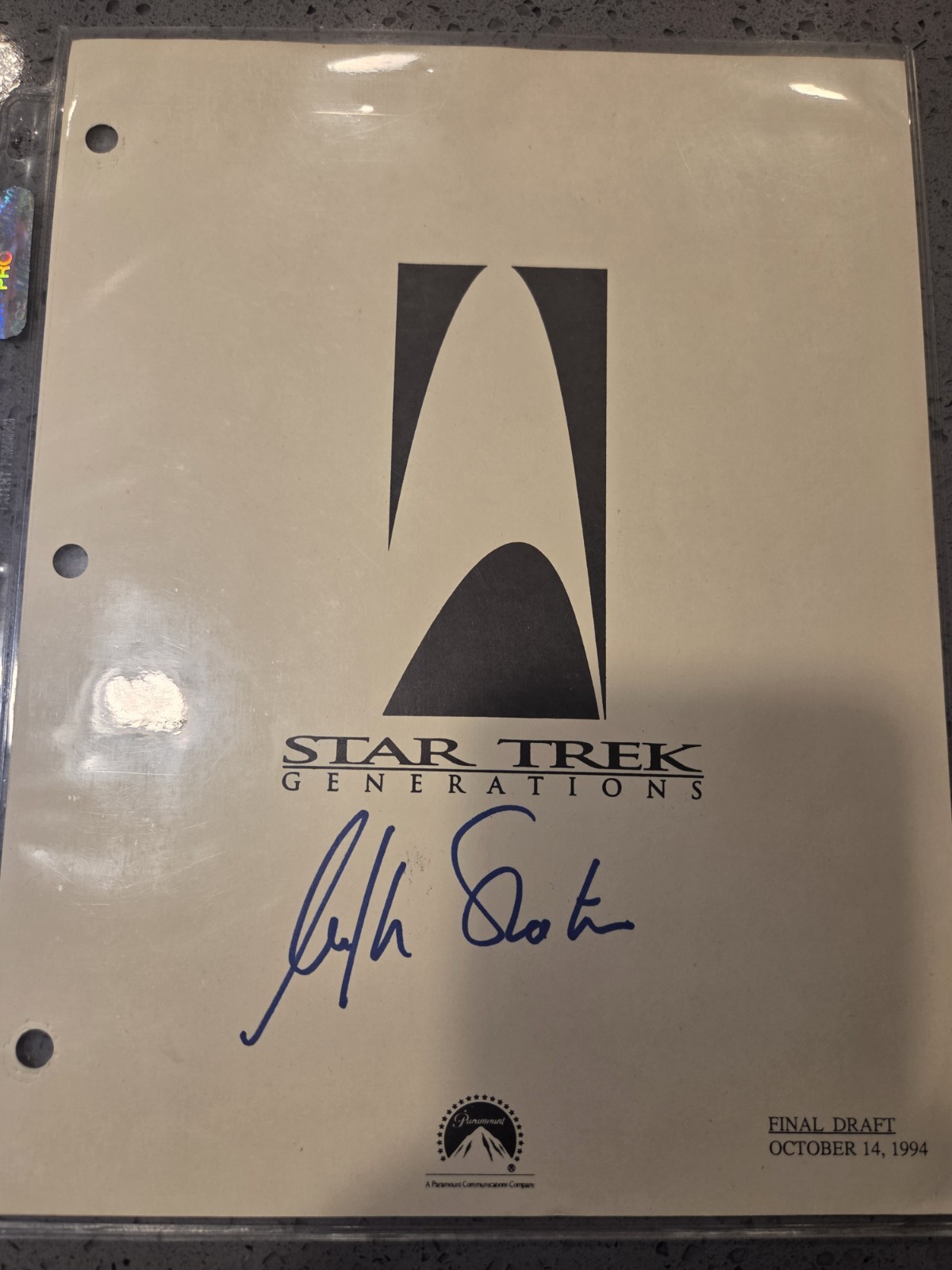 Autographed Star Trek Generations Script Cover By William Shatner Autographed Star Trek Generations Script Cover By William Shatner
