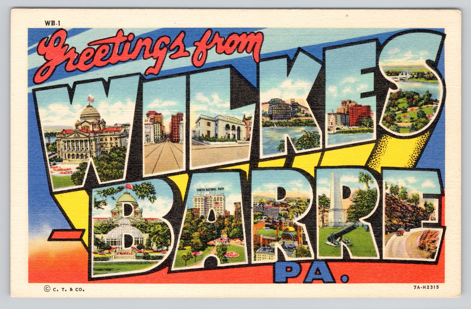 Wilkes Barre PA Postcard Greetings From Pennsylvania LARGE LETTER Linen Curteich Wilkes Barre PA Postcard Greetings From Pennsylvania LARGE LETTER Linen Curteich