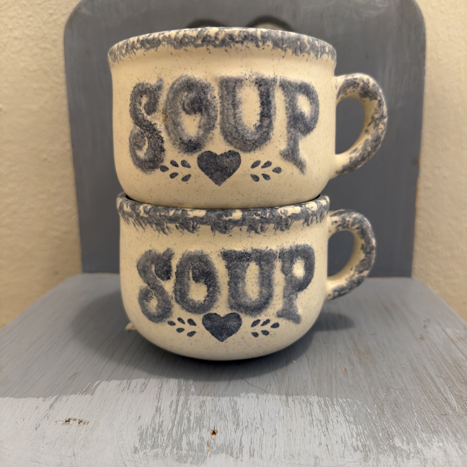 Vintage Style Heart Speckled Soup Mug with Handle Set of 2 Vintage Style Heart Speckled Soup Mug with Handle Set of 2