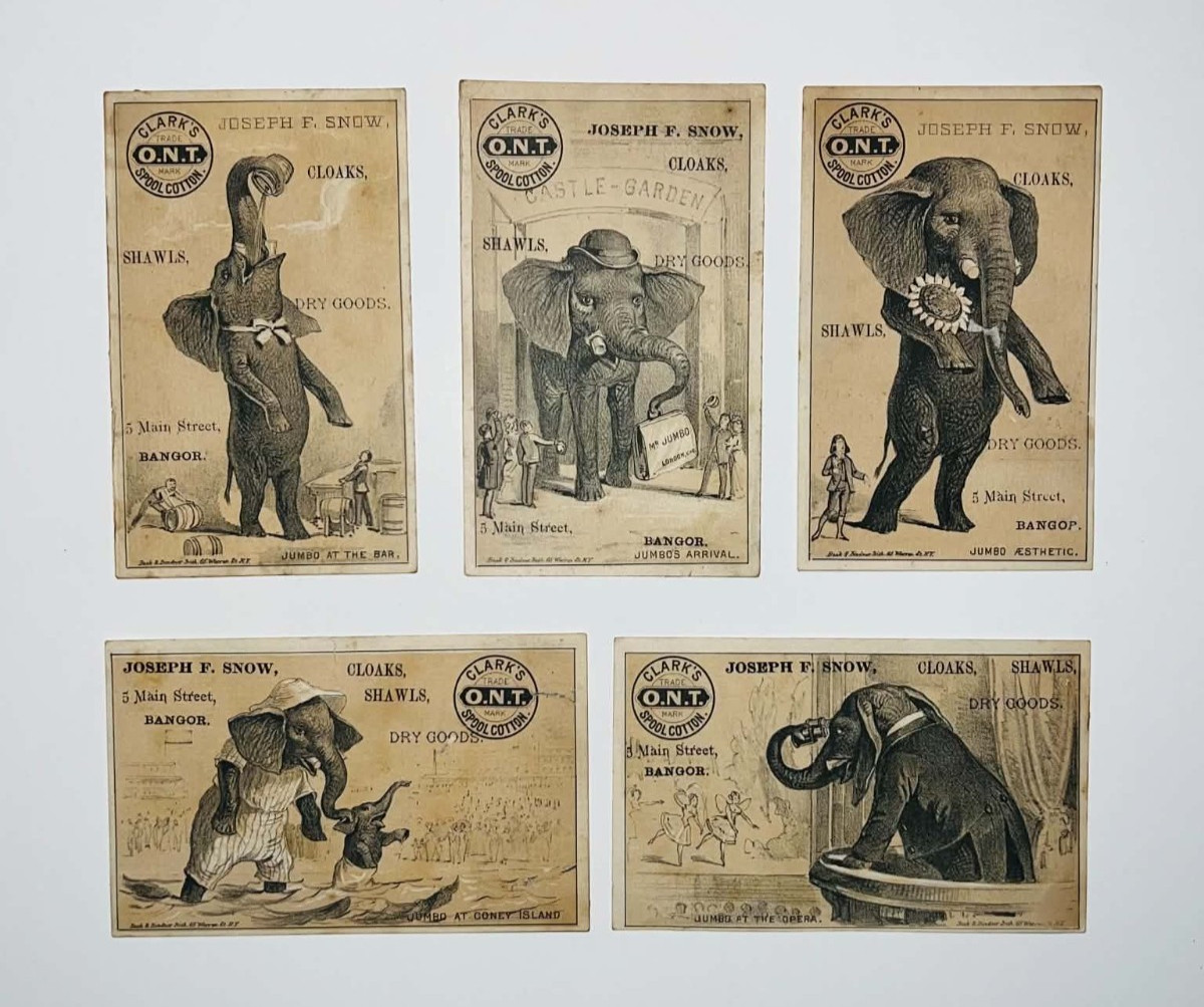 1882 Clark's O.N.T. Jumbo Elephant H675 Complete 5-Card Victorian Trade Set RARE