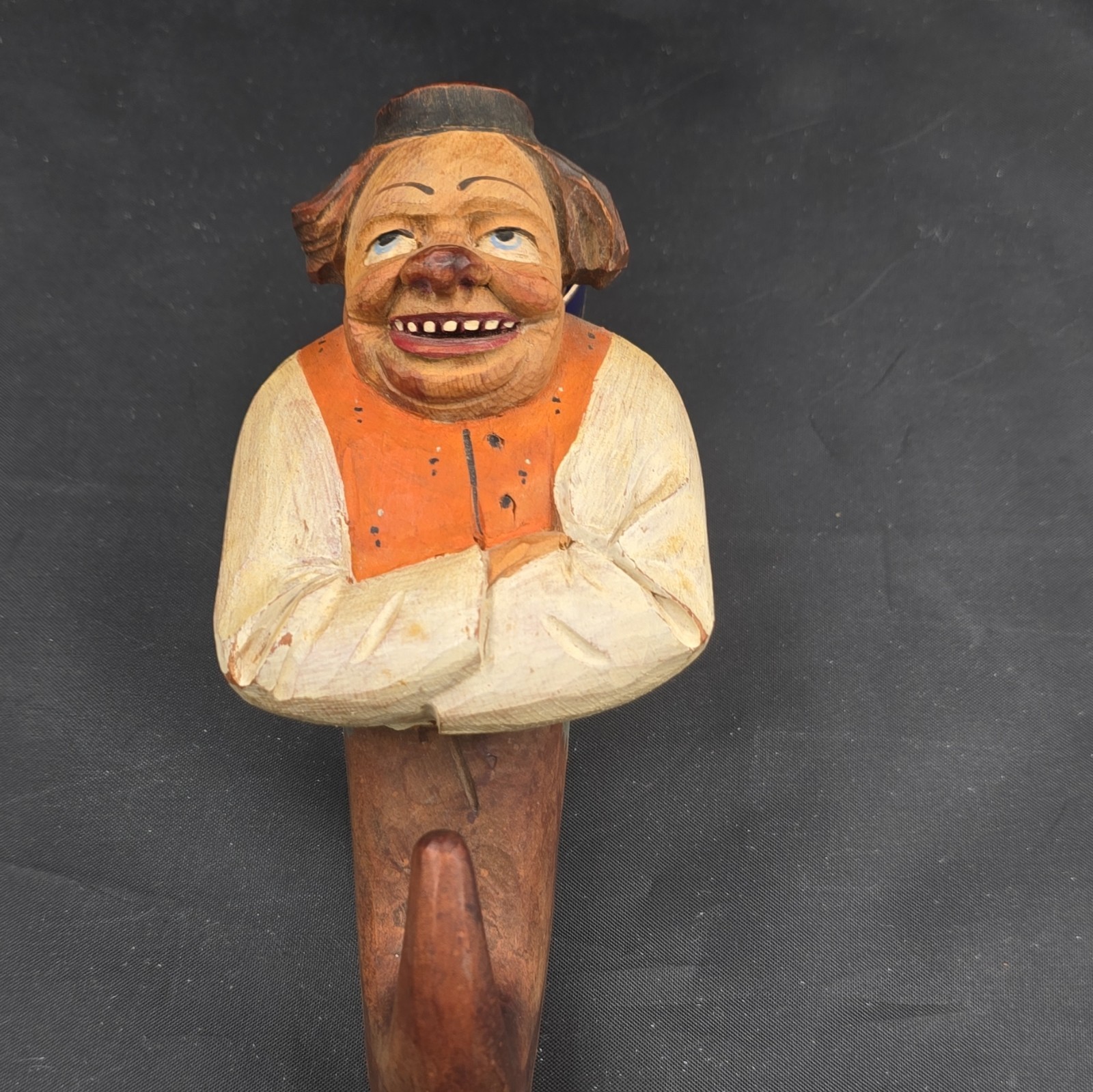 Anri Hand Painted Carved Wood Man Figurine Sculpture Orange Vest Brown Beige Anri Hand Painted Carved Wood Man Figurine Sculpture Orange Vest Brown Beige