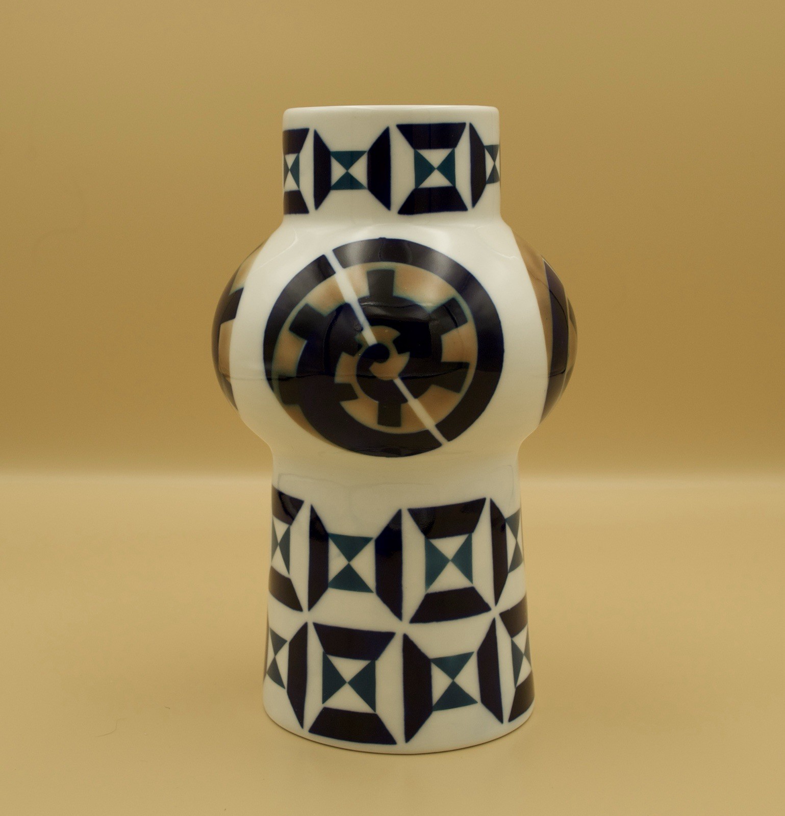 Vintage Sargadelos Porcelain Vase, Spain , Blue & White Modernist Ceramic
