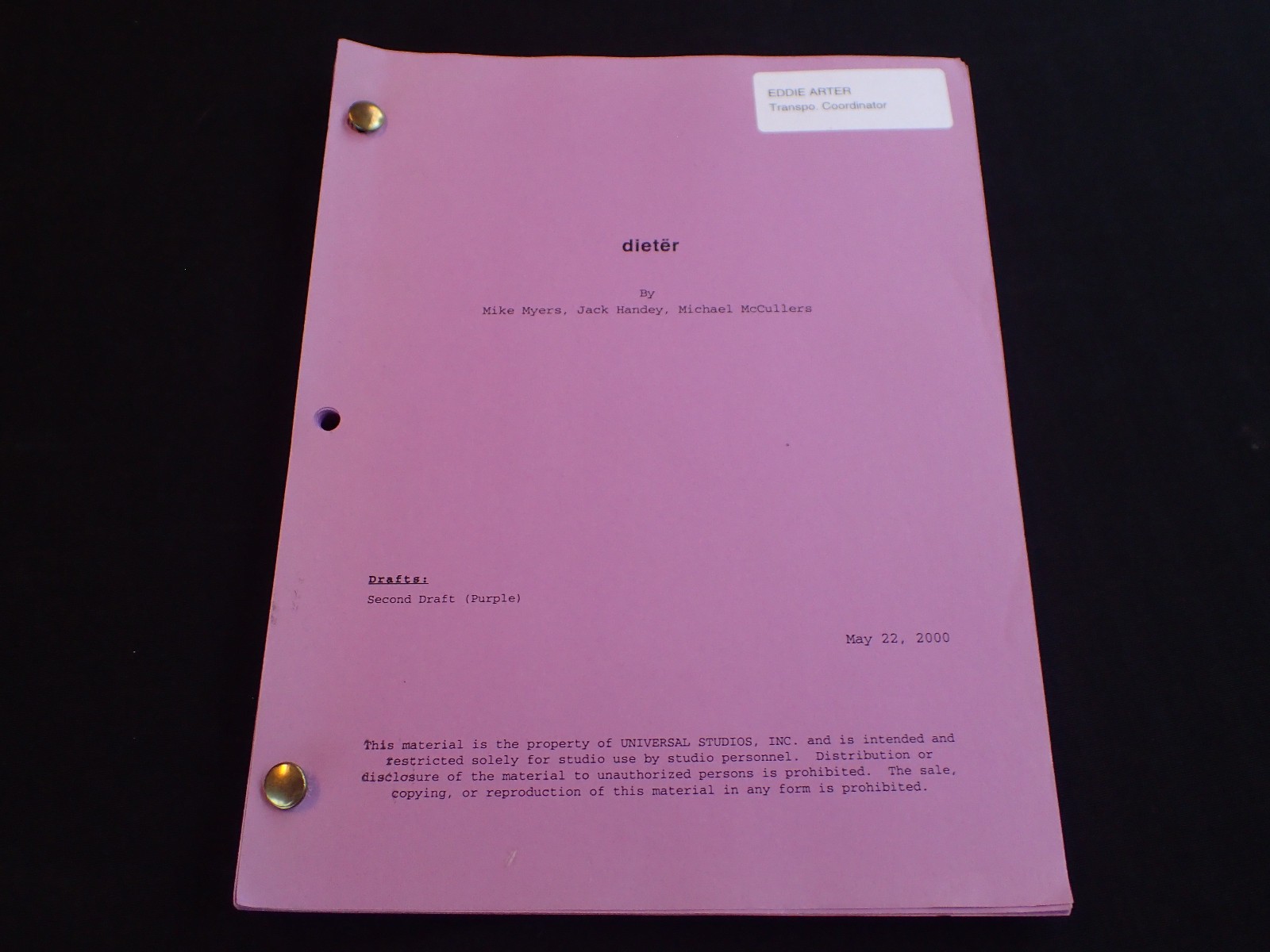 RARE ORIGINAL Script of Mike Myers Never Made Movie RARE ORIGINAL Script of Mike Myers Never Made Movie