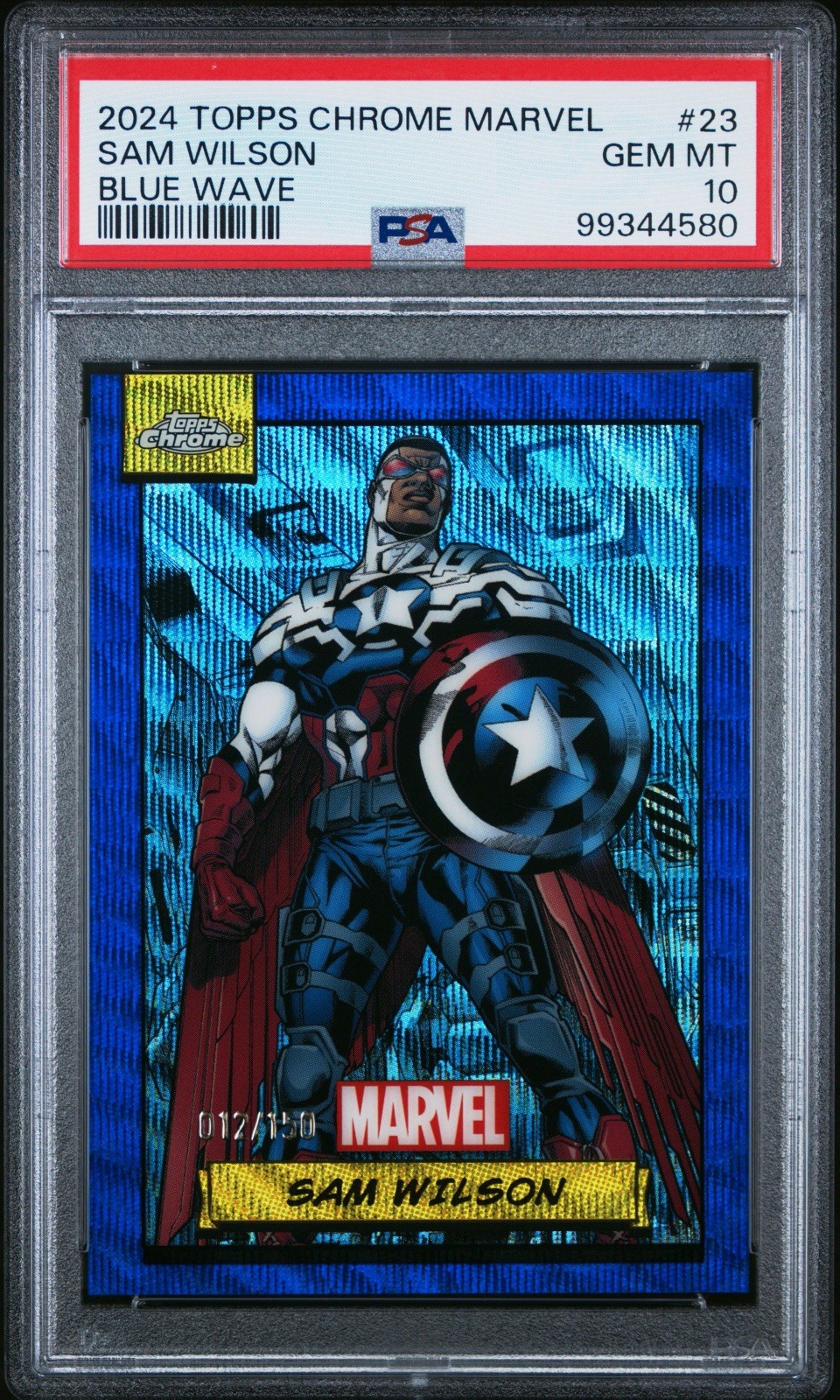 2024 Topps Chrome Marvel Sam Wilson #23 Blue Wave /150 PSA 10 Color Match