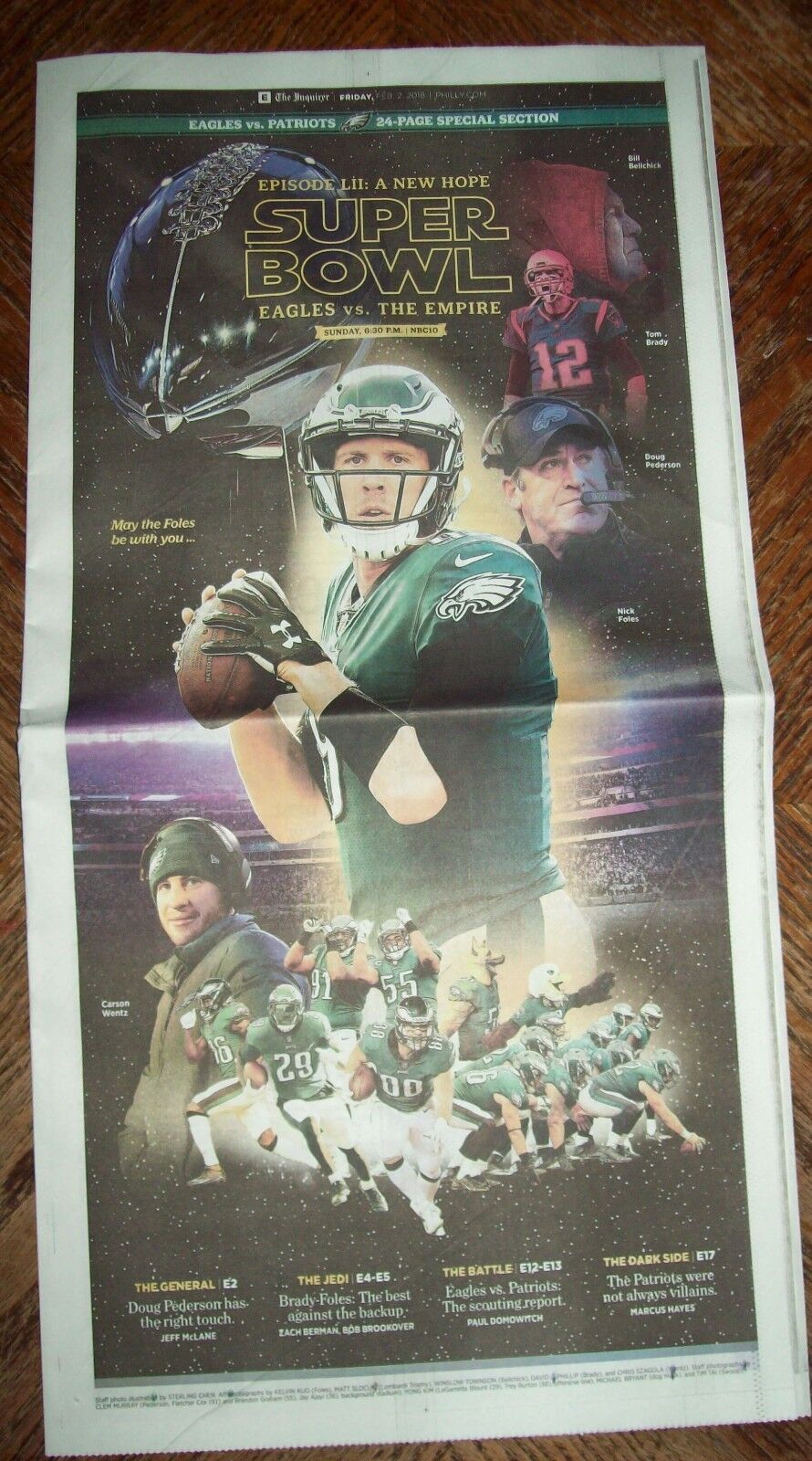 Philadelphia Eagles vs The Evil Empire Patriots collectable newspaper Super Bowl