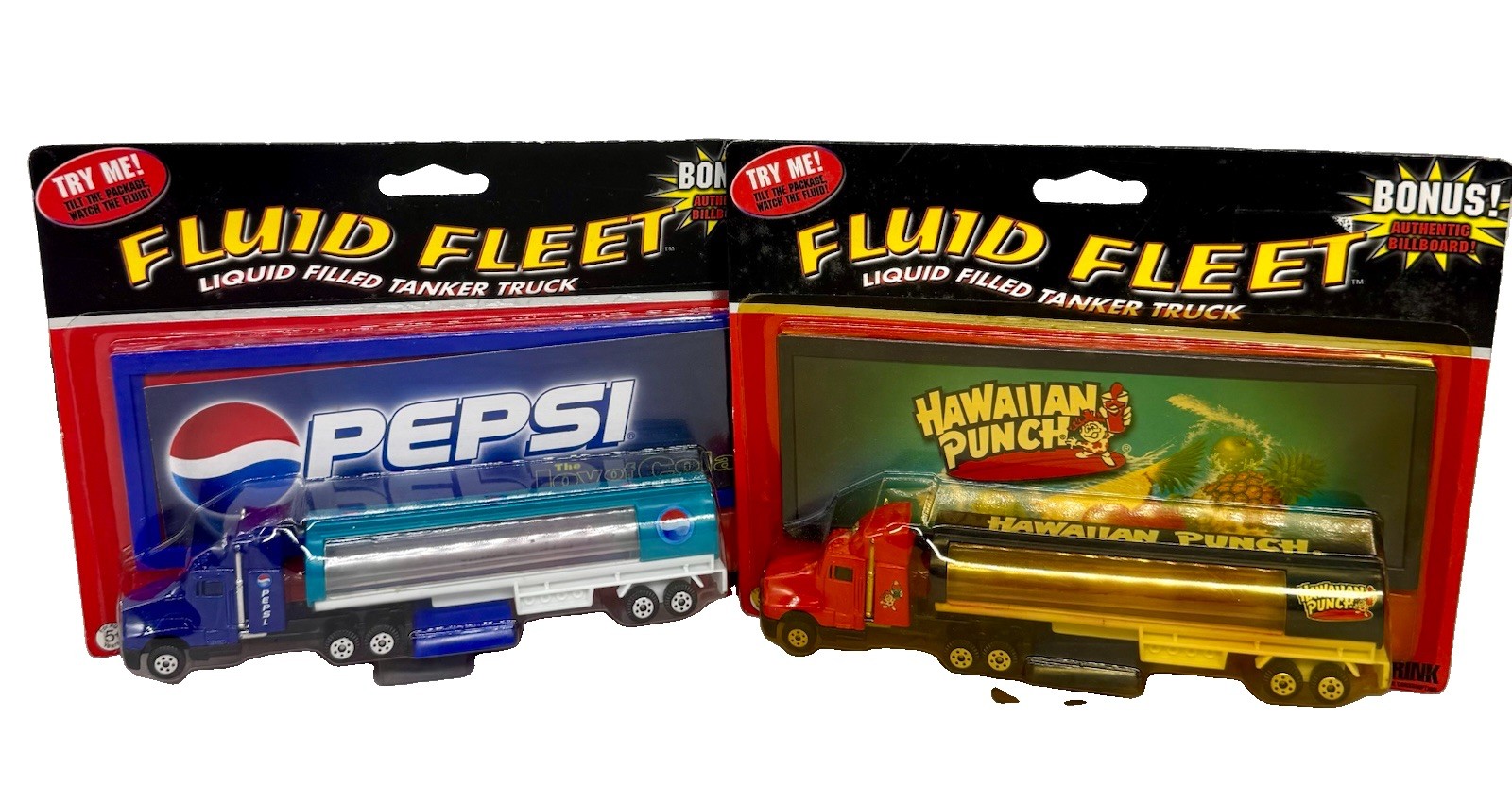 Vintage 1999 Fluid Fleet Pepsi & Hawaiian Punch Tanker Truck Toy Lot Pair New