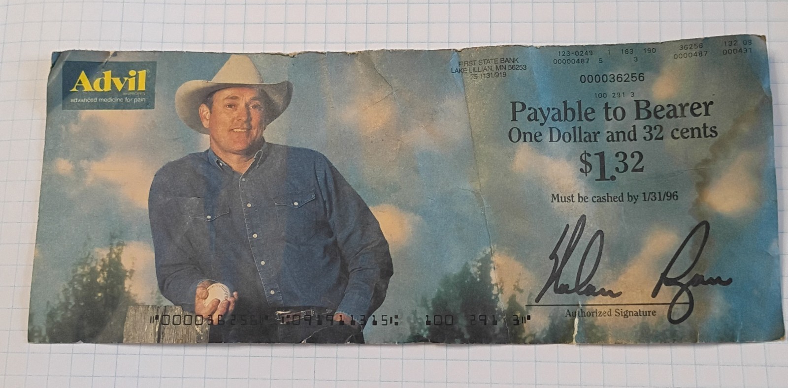 Baseball's Nolan Ryan/Advil Uncashed Refund Check 1996 Can't Find Comparable Baseball's Nolan Ryan/Advil Uncashed Refund Check 1996 Can't Find Comparable
