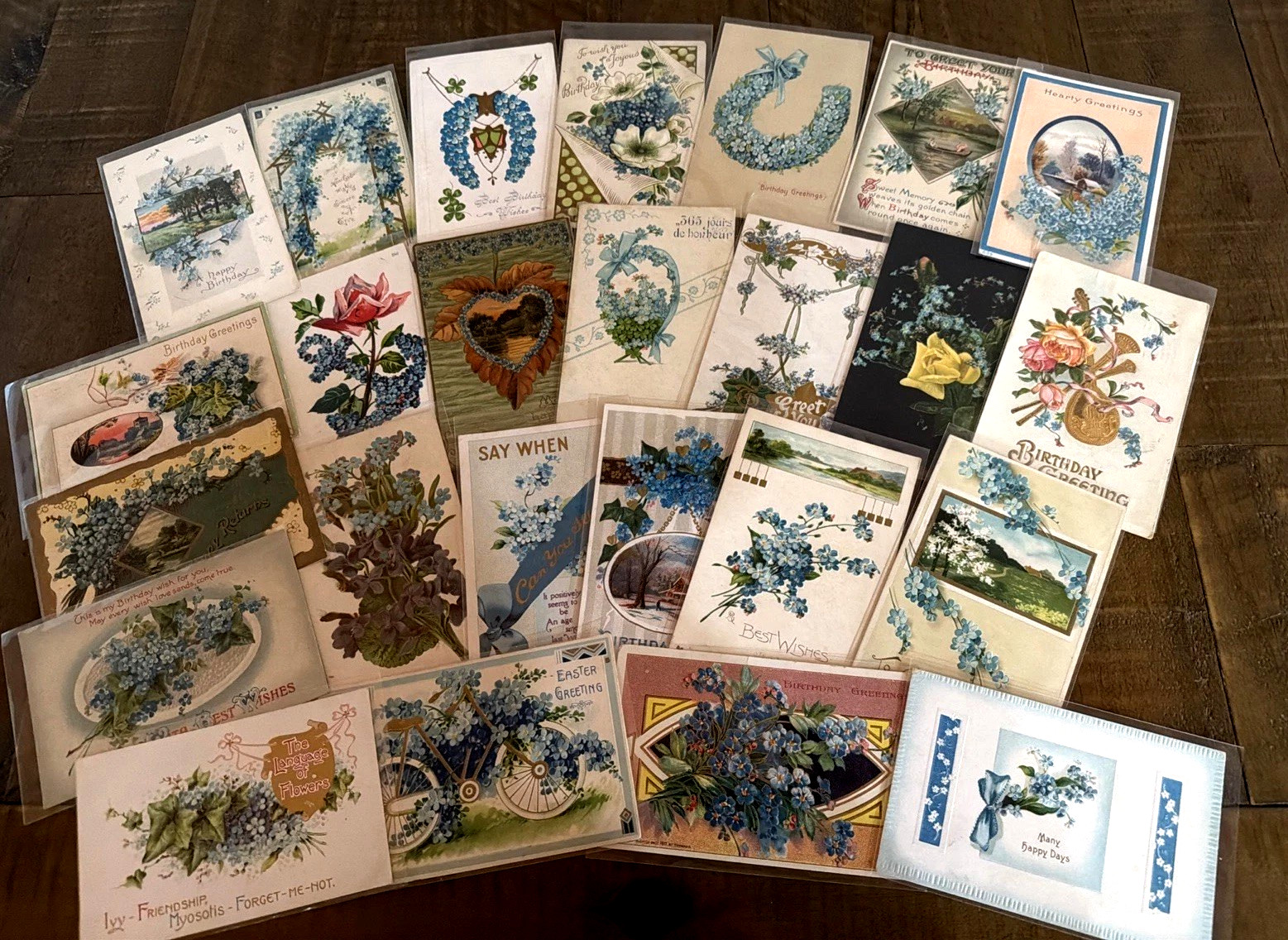 Lot of~25~ Vintage~Greetings~Postcards w.~FORGET-ME-NOTS FLOWERS~in Sleeves-s779 Lot of~25~ Vintage~Greetings~Postcards w.~FORGET-ME-NOTS FLOWERS~in Sleeves-s779