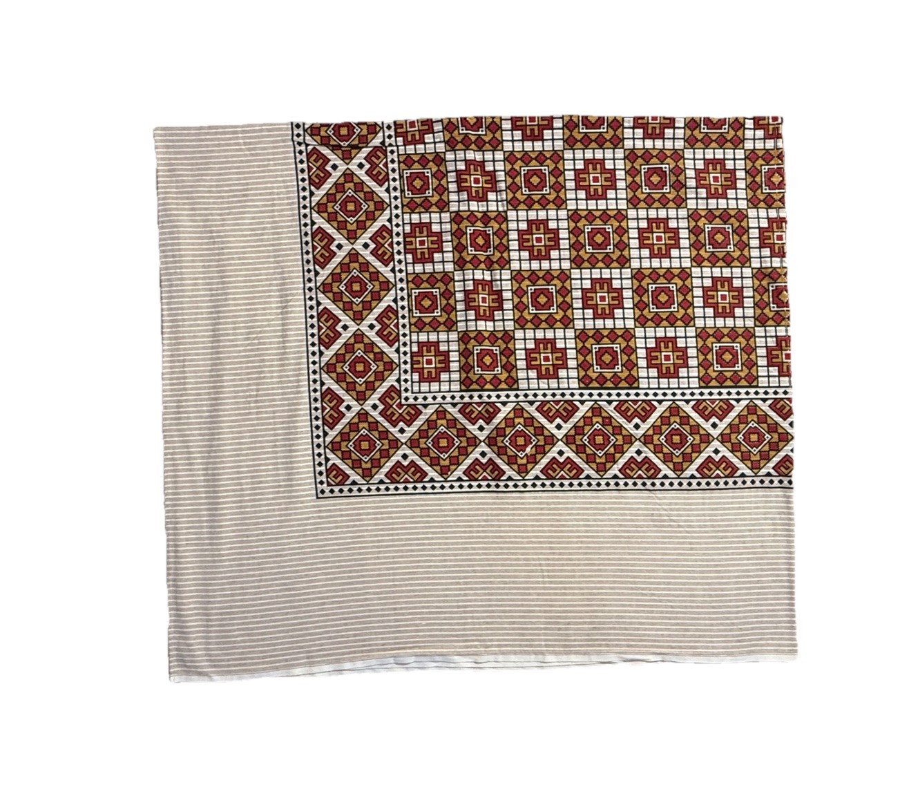 Vintage Turkish Kilim Style Printed Cotton Textile 92x82 Bedding Tablecloth