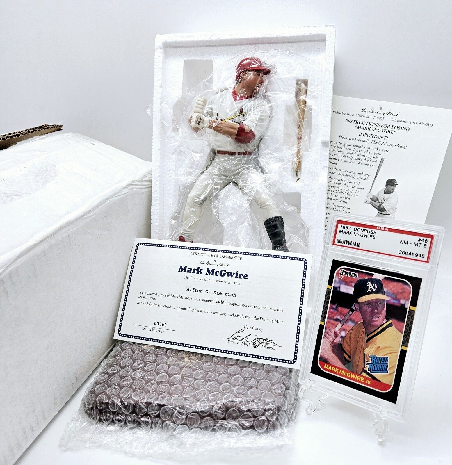 Danbury Mint Mark McGwire Figurine with 1987 Donruss Rookie Card PSA 8 Graded