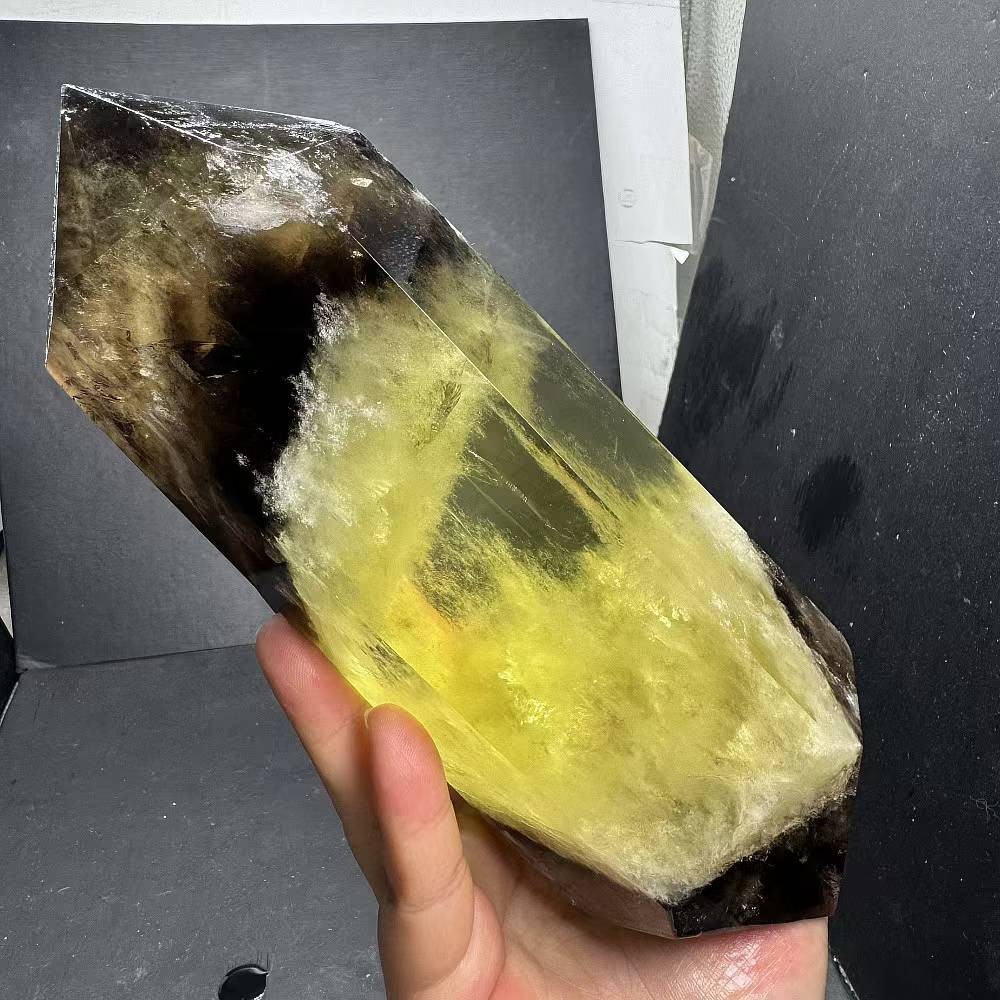 3.44LB Natural Smoky Citrine Quartz Obelisk Crystal Tower Point Reiki Decor
