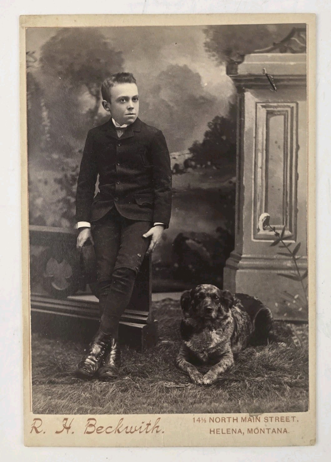Rare Antique Cabinet Photo Young Victorian Boy Puppy Dog Beckwith Helena MT Rare Antique Cabinet Photo Young Victorian Boy Puppy Dog Beckwith Helena MT