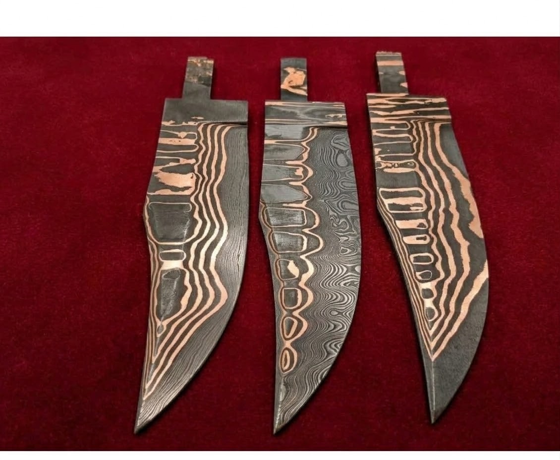Titan Edge A Set Of 3 Blades Forged CuMai / Copper Damascus Steel Bowie Blades