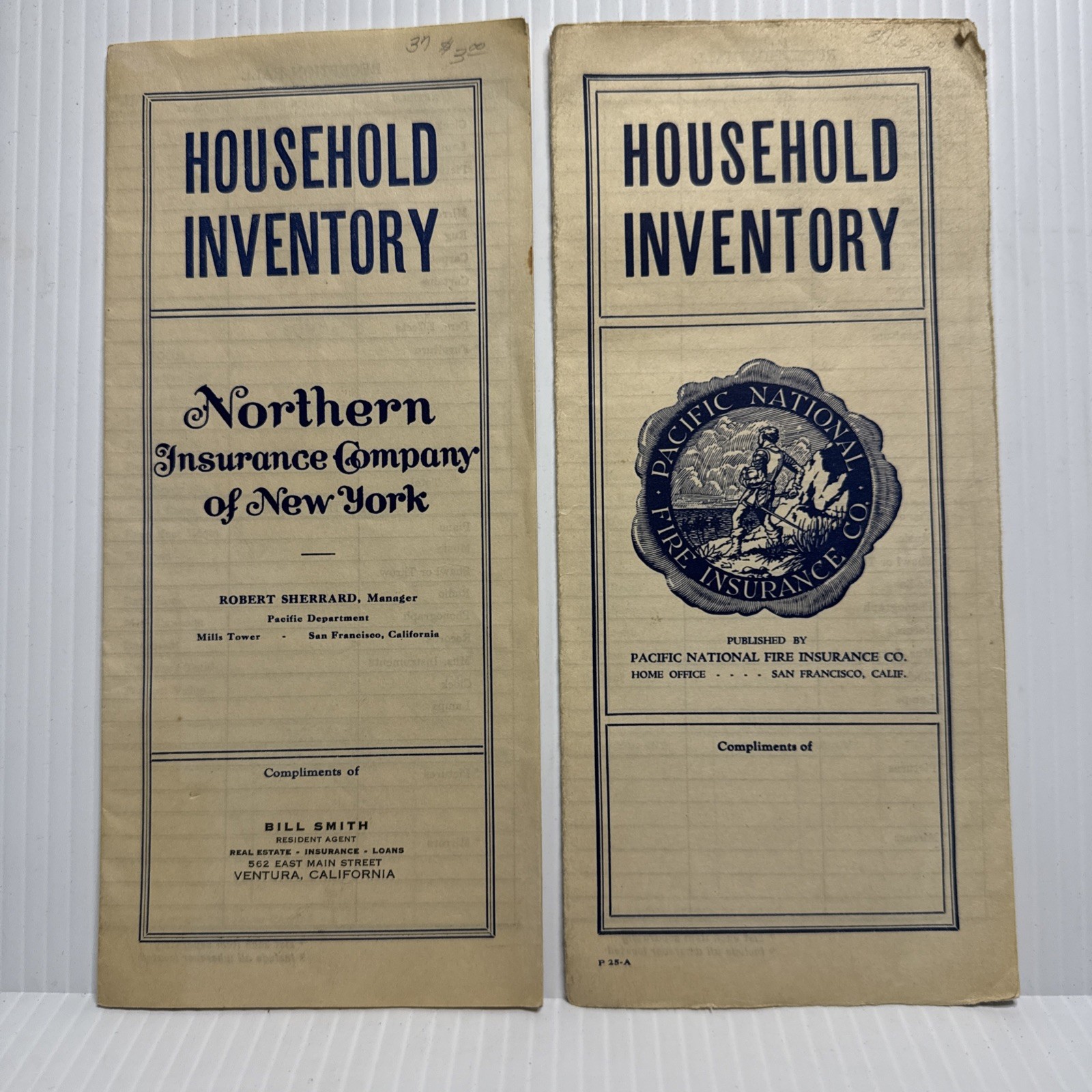 VTG Insurance Co. Household Inv. /fire Documents San Francisco California 1937 VTG Insurance Co. Household Inv. /fire Documents San Francisco California 1937