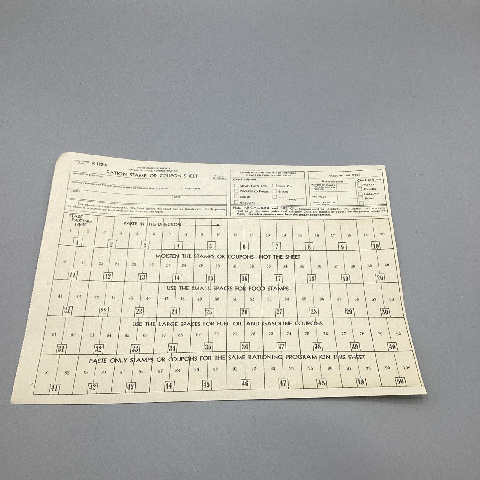 Vintage NOS 1944 United States Ration Stamp Or Coupon Sheet R-120-A Vintage NOS 1944 United States Ration Stamp Or Coupon Sheet R-120-A