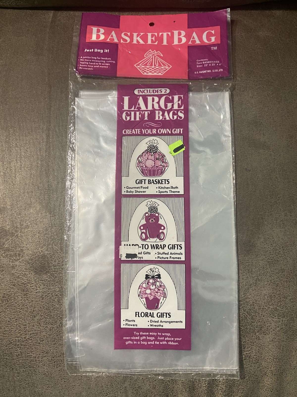 Vintage Clear Gift Basket Bags, 2 Bags 22 x 25 X8 Oversized NOS Vintage Clear Gift Basket Bags, 2 Bags 22 x 25 X8 Oversized NOS