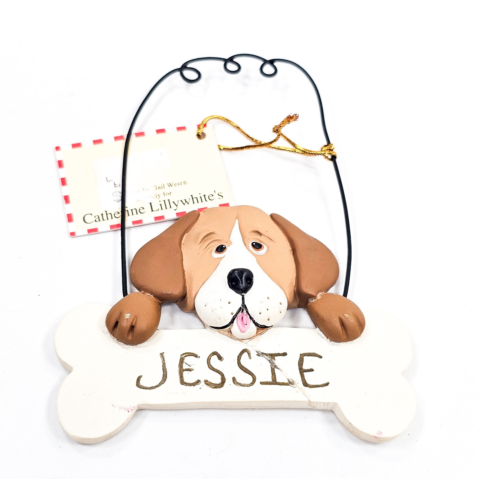 Catherine Lillywhite\'s Dog Bone Christmas Ornament Lot of 2 DIY Personalize Nam