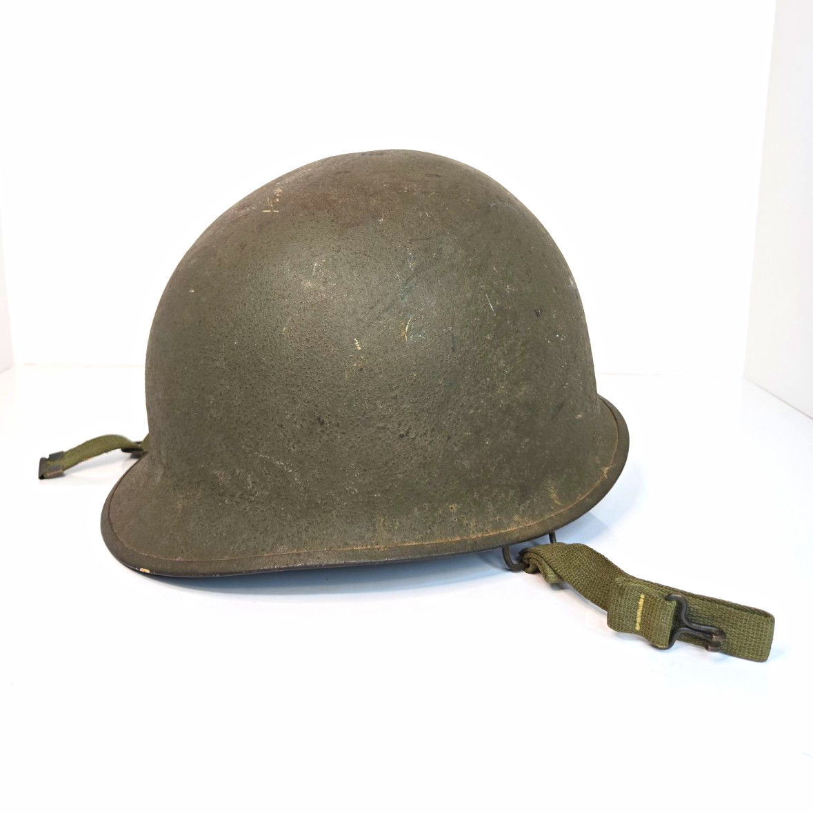 WWII US M1 Steel Helmet Shell w/ Green Chinstrap Stamped \