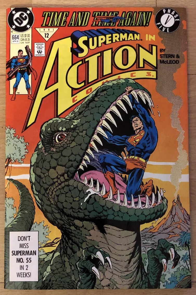 Action Comics Superman #664 Dinosaurs Chronos; Ads: Nolan Ryan Don Mattingly NES