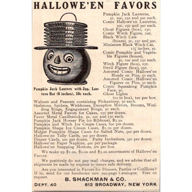 Halloween Jack Lantern Pumpkin B. Shackman & Co NY 1908 Clipping AI6-5 Halloween Jack Lantern Pumpkin B. Shackman & Co NY 1908 Clipping AI6-5