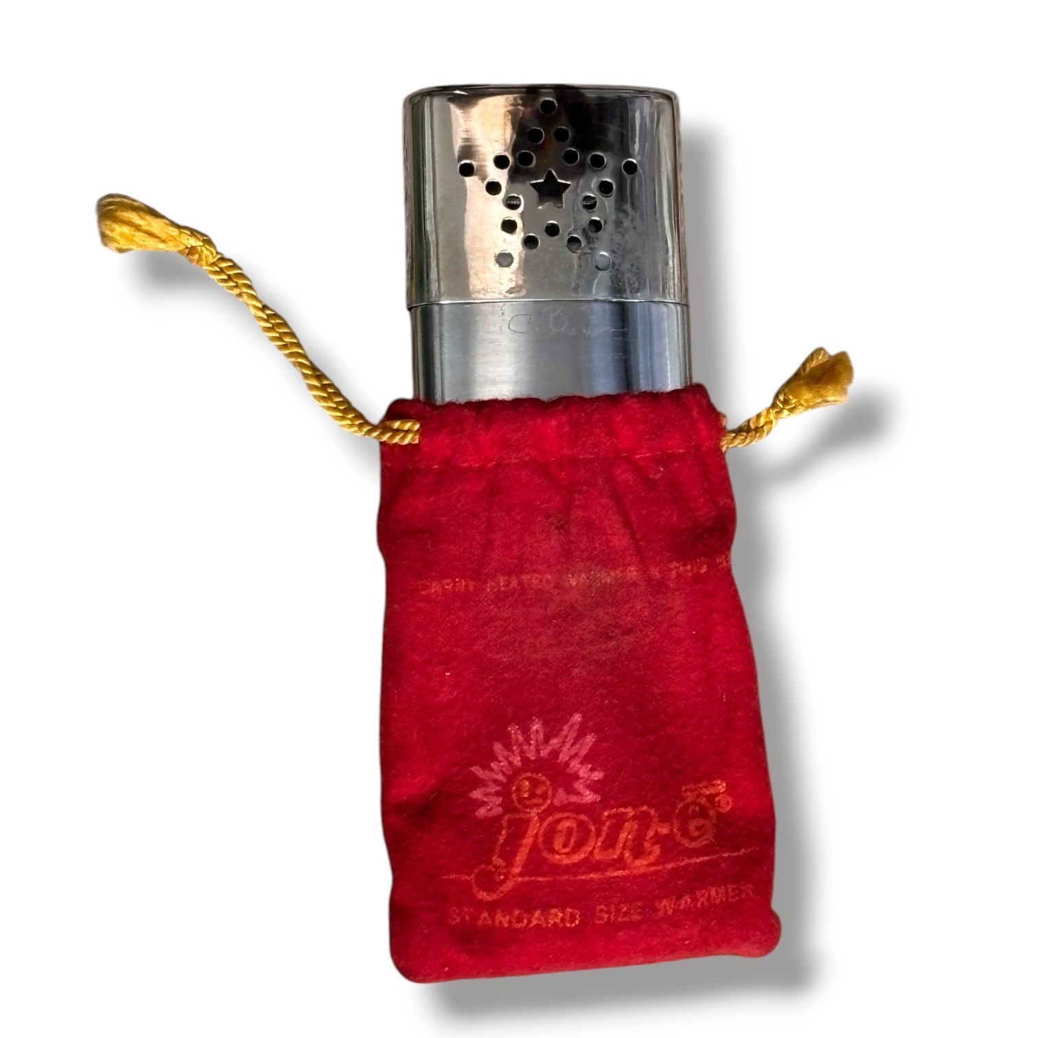 Vintage Jon-e Hand Warmer Chrome Star Lid Red Pouch Made in Hong Kong Untested Vintage Jon-e Hand Warmer Chrome Star Lid Red Pouch Made in Hong Kong Untested