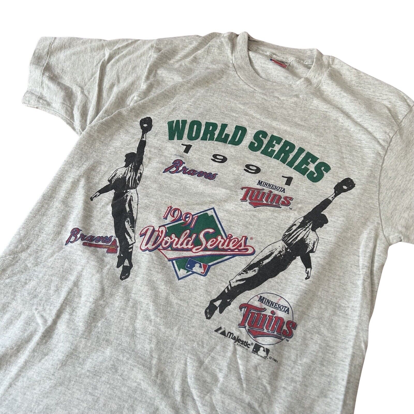 Vintage MLB 1991 World Series Twins Braves Fruit of the Loom T Shirt Men’s L NEW