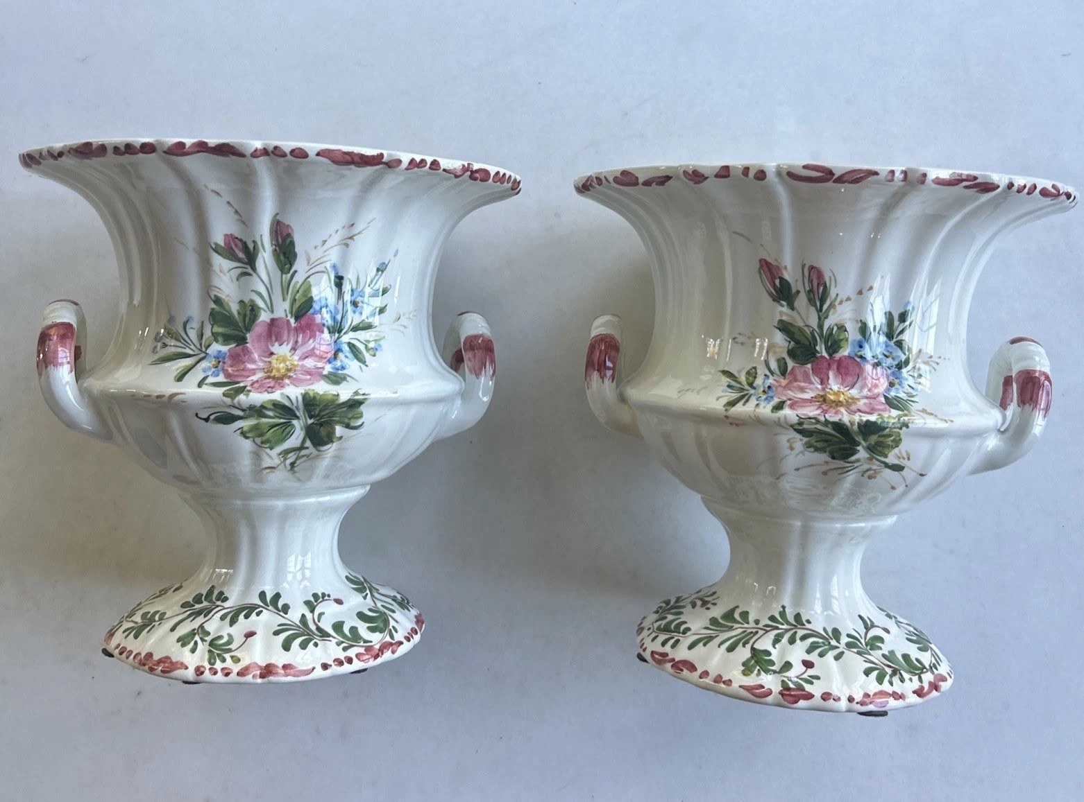 Pair Vintage Italian Painted Ceramic Urns Pair Vintage Italian Painted Ceramic Urns