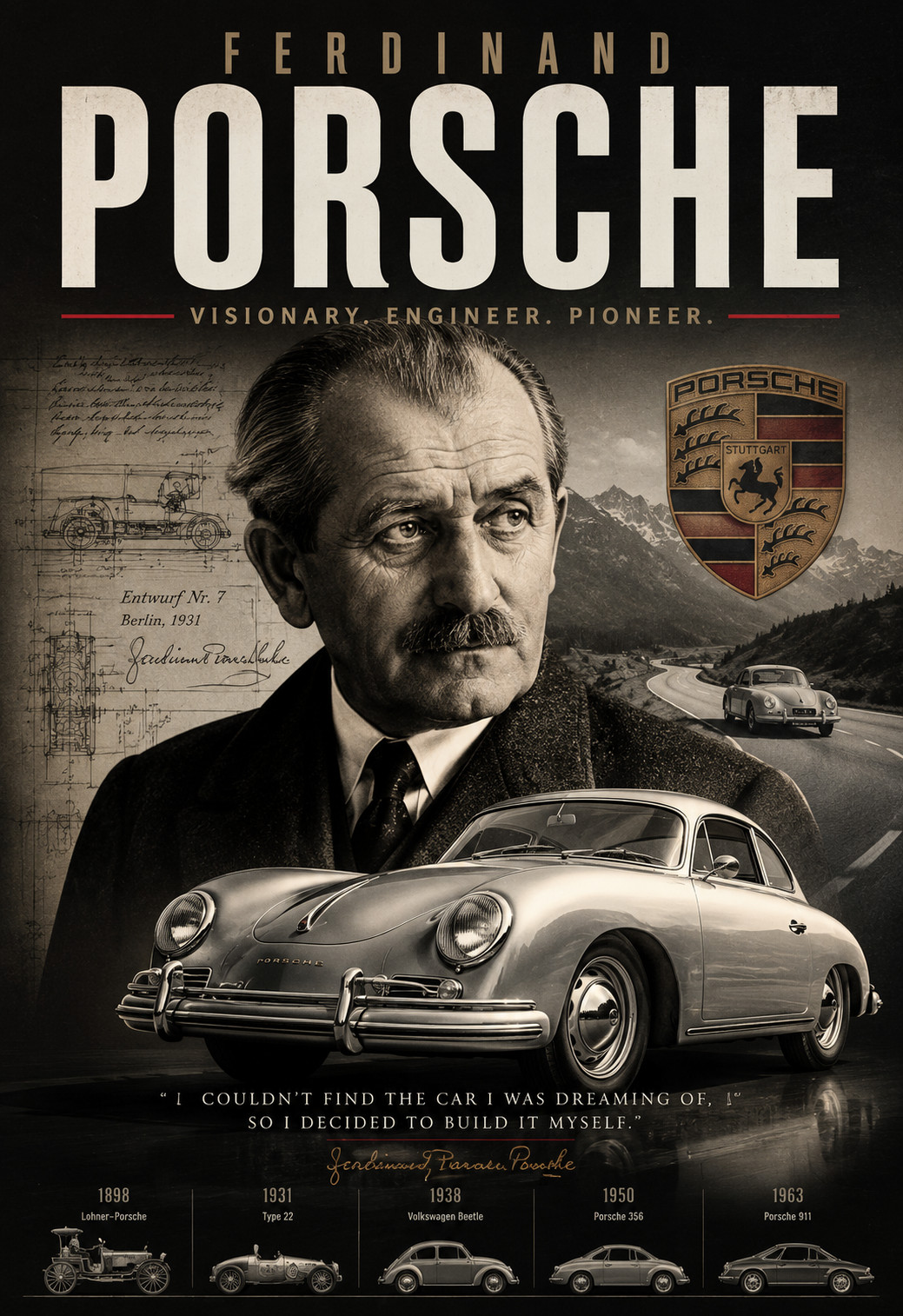 Ferdinand Porsche Vintage Poster 13x19 Matte Print Automotive Wall Art 13x19 Ferdinand Porsche Vintage Poster 13x19 Matte Print Automotive Wall Art 13x19
