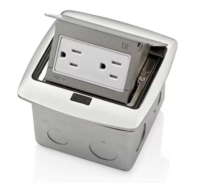 Leviton Pop-Up Floor Box with 15 Amp, Tamper-Resistant Outlet, Brushed Nickel Leviton Pop-Up Floor Box with 15 Amp, Tamper-Resistant Outlet, Brushed Nickel