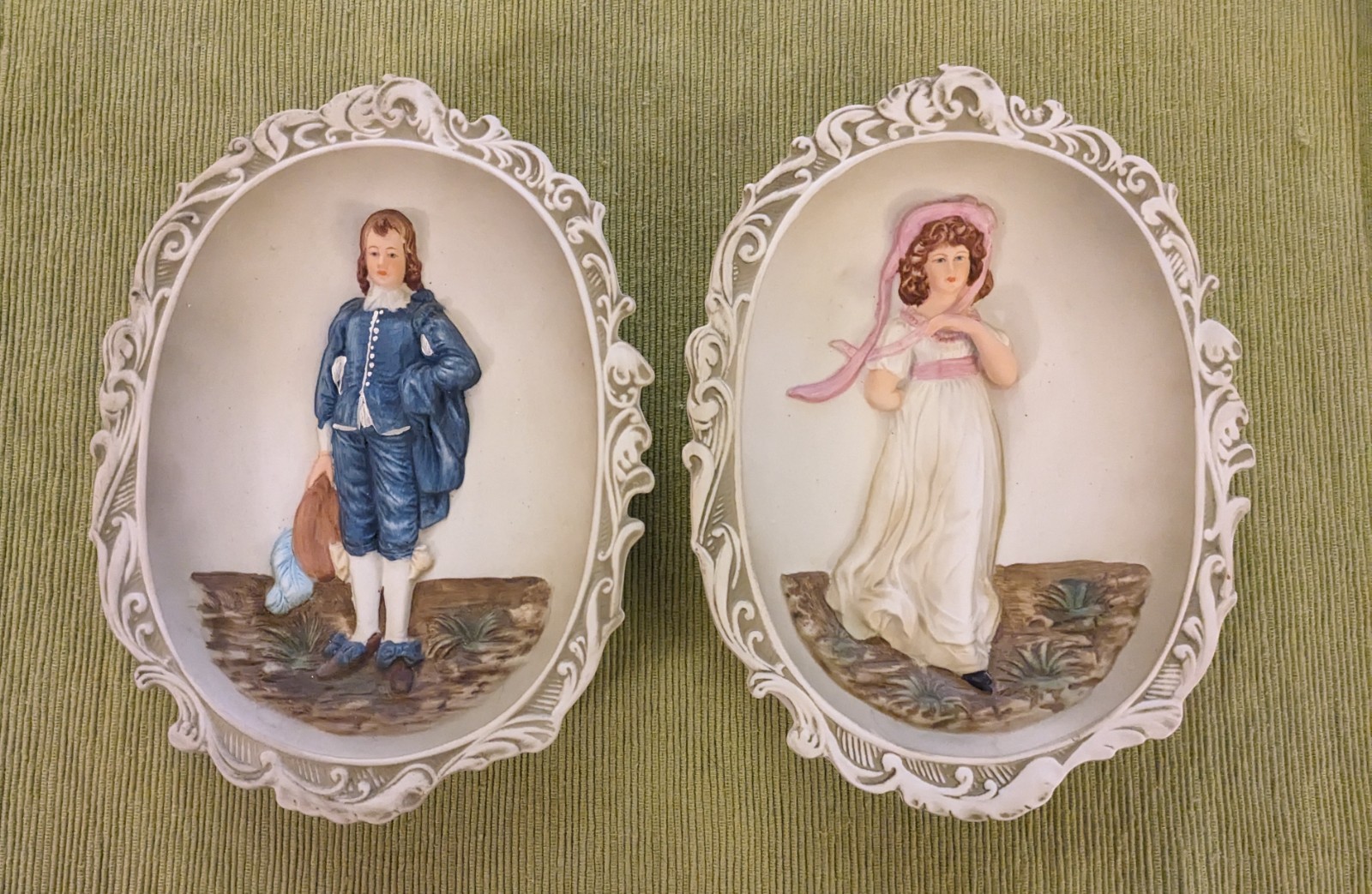 Vintage Lefton 3D Wall Plaques KW3504 Blue Boy & Pinkie Bisque Porcelain Pair Vintage Lefton 3D Wall Plaques KW3504 Blue Boy & Pinkie Bisque Porcelain Pair