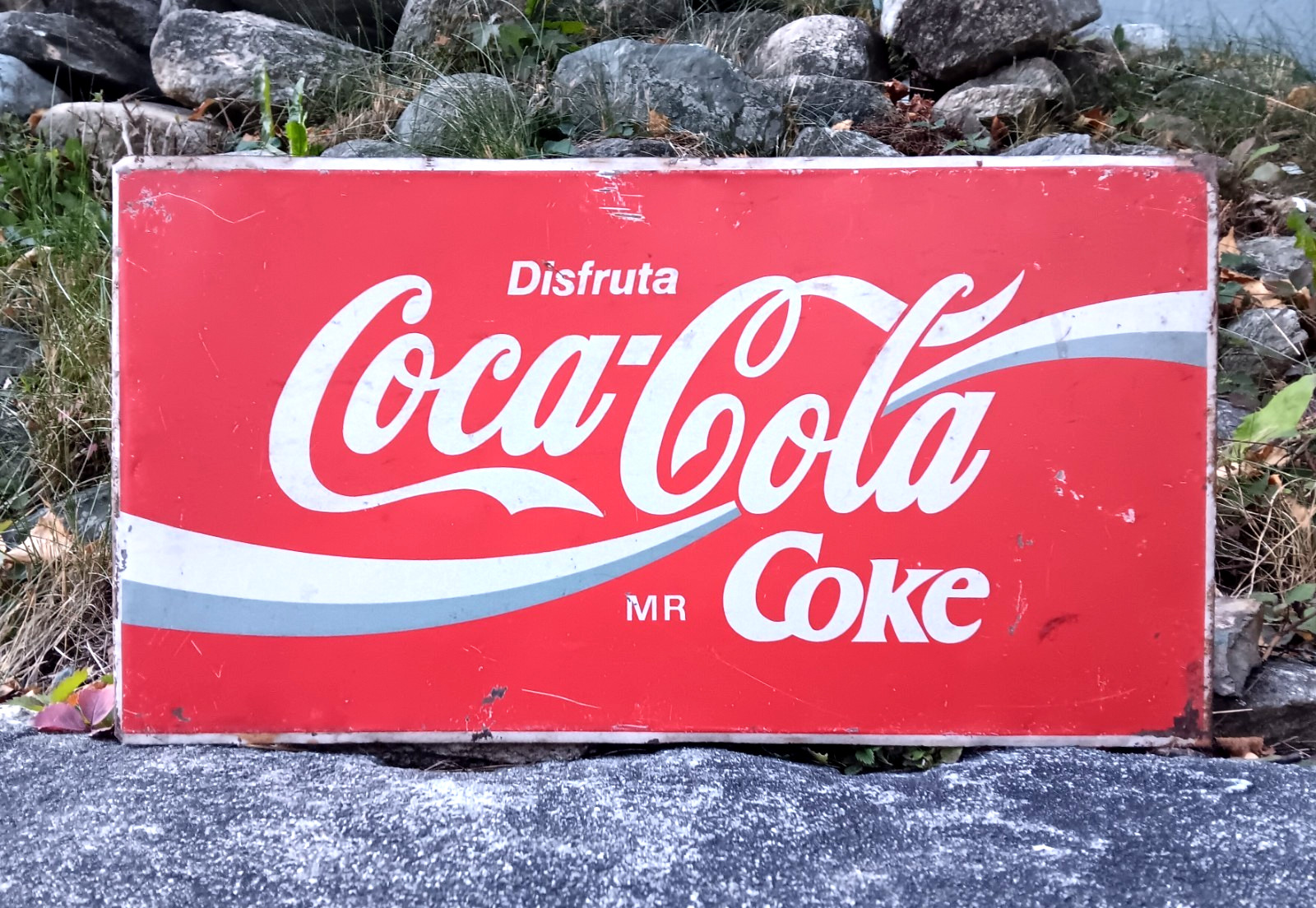 Vintage 1960s Disfruta Coca-Cola Double-Sided Metal Flange Sign 11.5\