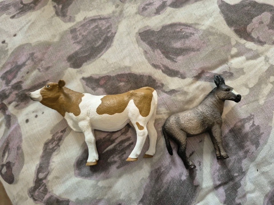 Terra by Battat Farm Animals Figures  Lot SET 2 Cow and  DONKEY 