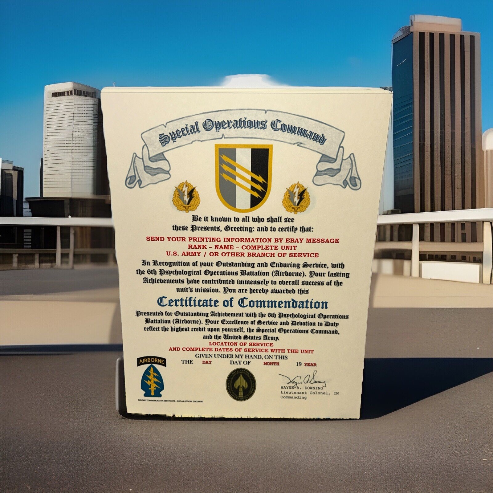U.S. ARMY - 6TH PSYCHOLOGICAL OPERATIONS BN (ABN) - CERTIFICATE OF COMMENDATION