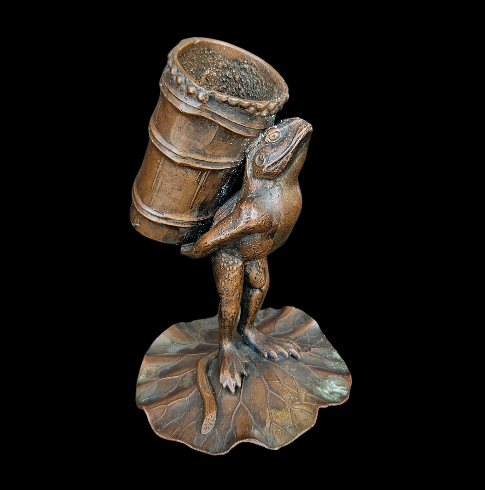 Antique Victorian Bronze Frog Spill Match Holder Naturalistic Art Nouveau Bronze