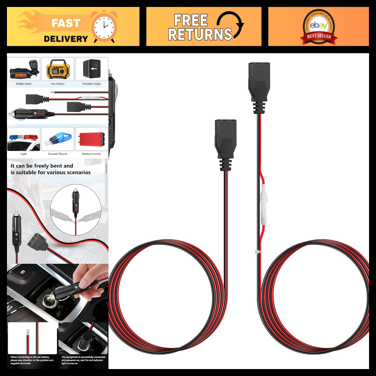 Cb Radio Power Cord/Cables/Accessories 2-Wire 15A 3-Pin CB Power Cord with 12V C Cb Radio Power Cord/Cables/Accessories 2-Wire 15A 3-Pin CB Power Cord with 12V C