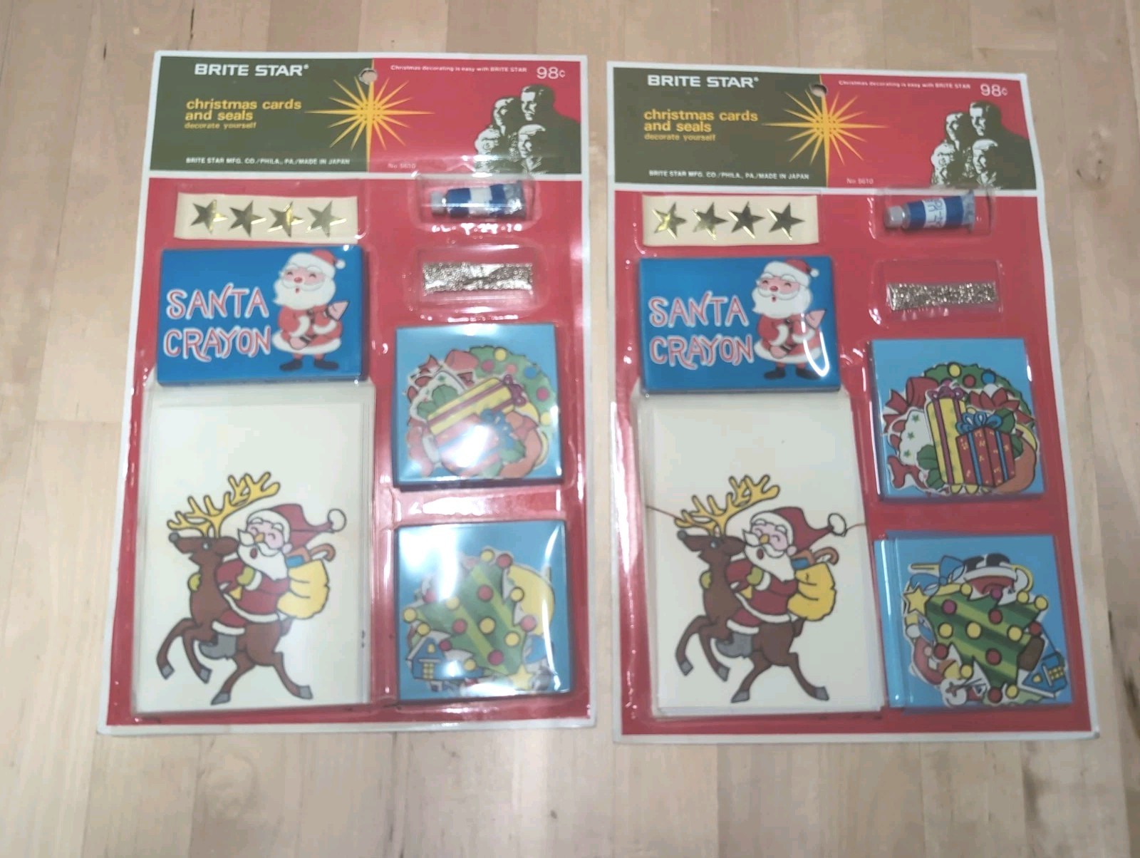 2 Vtg Brite Star Christmas Craft Kit Cards Crayon Santa Reindeer NOS Japan 2 Vtg Brite Star Christmas Craft Kit Cards Crayon Santa Reindeer NOS Japan
