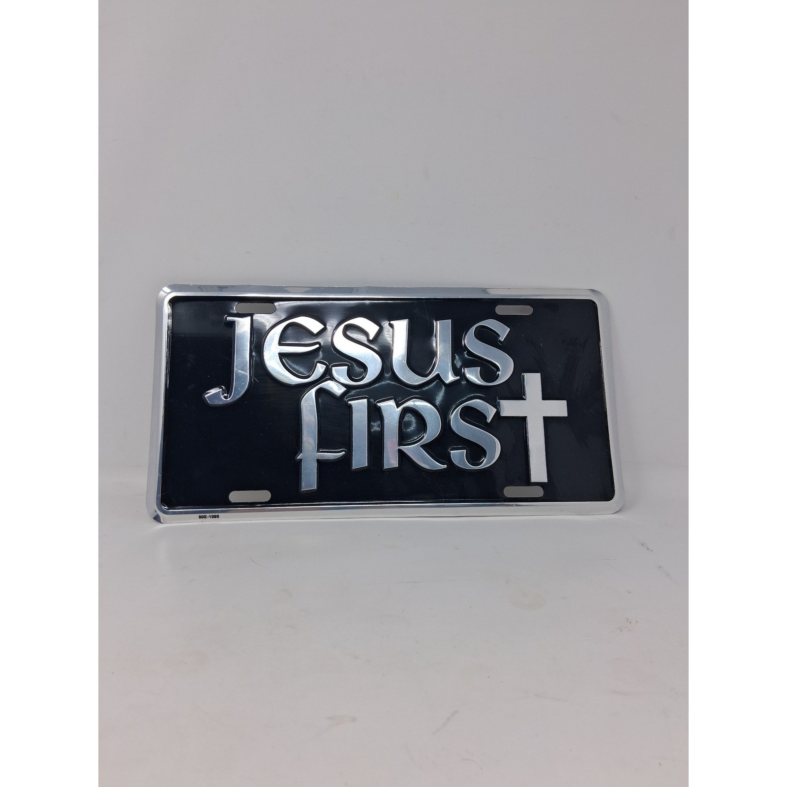 Jesus First Christian Religious Metal License Plate Black Silver Crss 00E-1095 U
